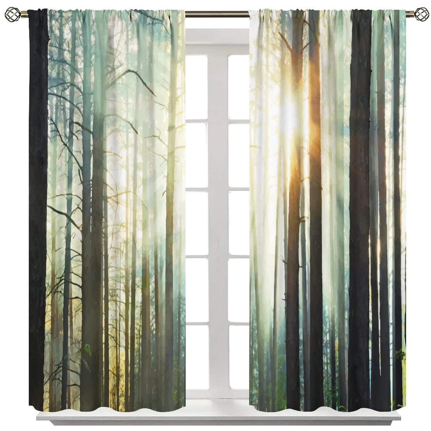 Nature Curtains - The Art of Painting with Mist and Sunlight in an Enchanted Forest, Living Room Bedroom Curtains 2 Panel Set, 42x45 in. Brown Begonia Color
