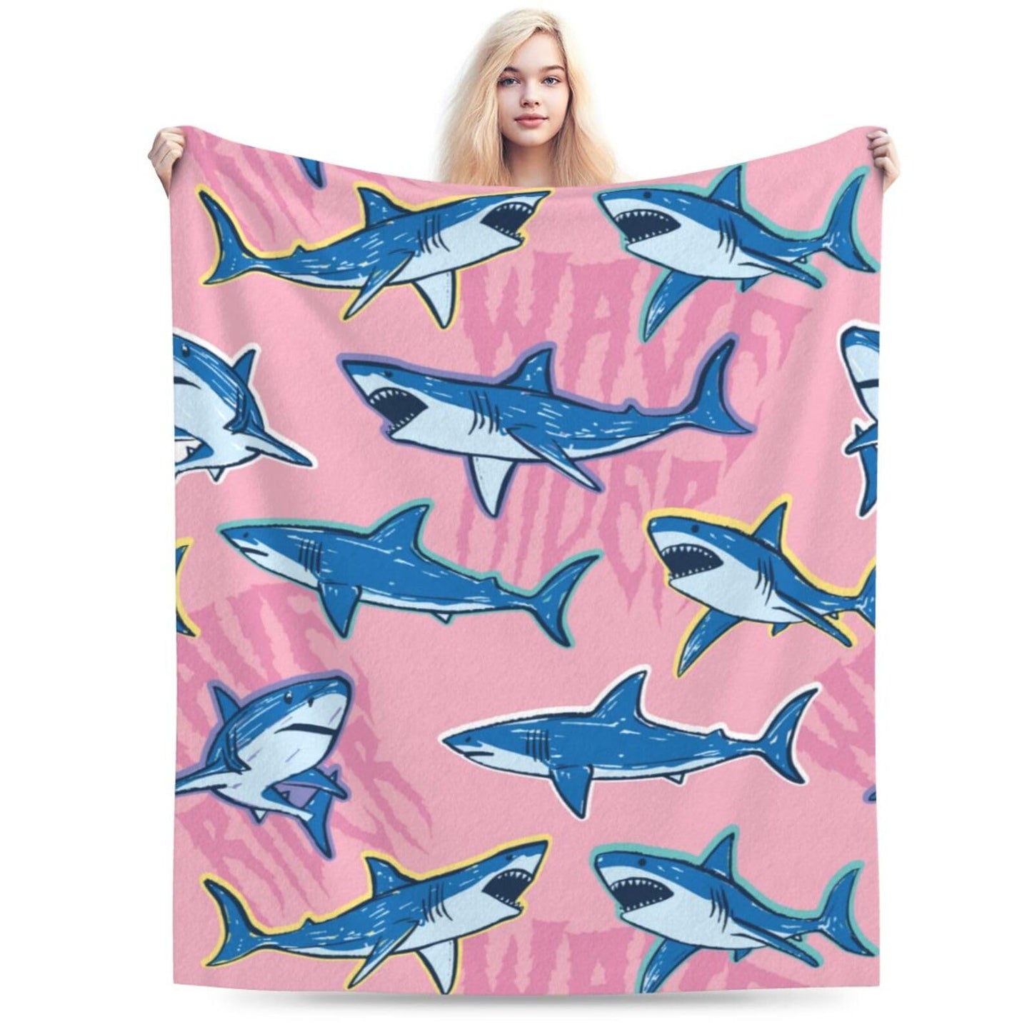 Cartoon Shark Blanket Soft Lightweight Throw Blankets Cozy Flannel Bed Throws for Sofa Couch Travel Home Room Bedroom Decor Gifts for Boys Girls Kids Adults 60"x50"