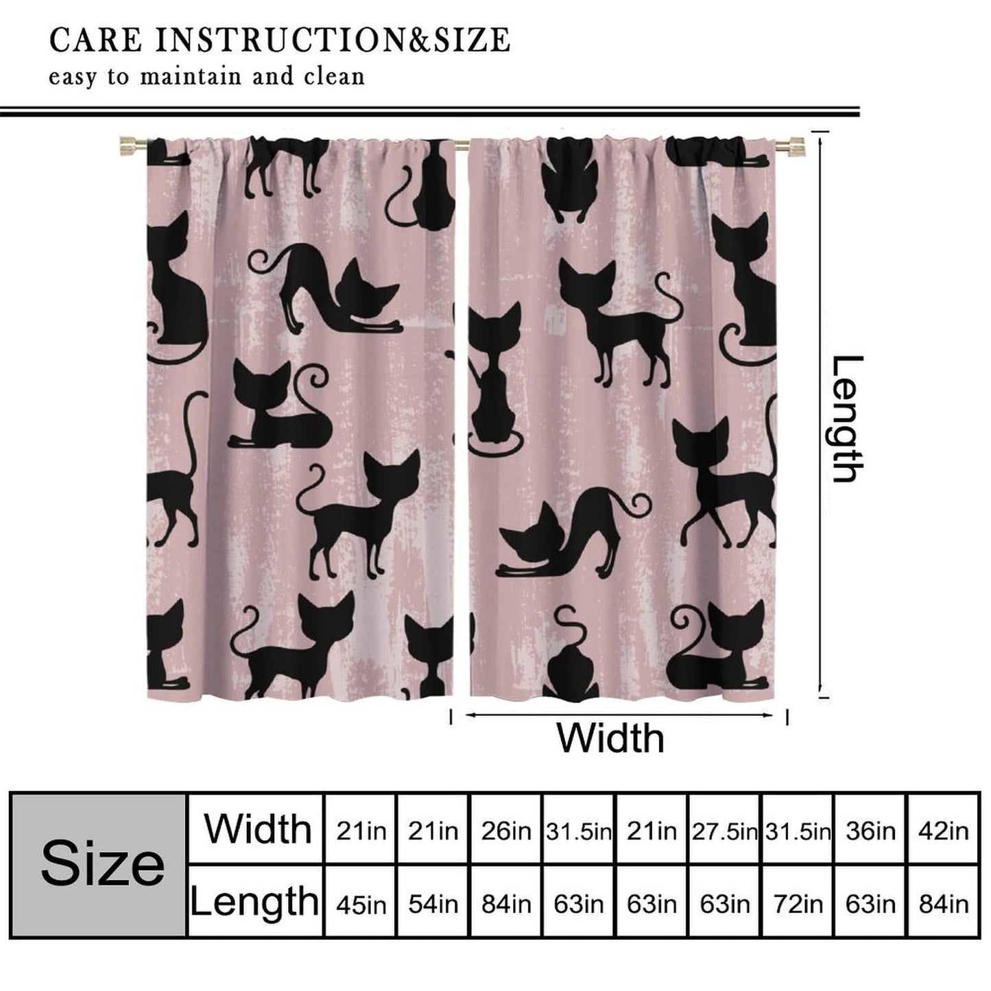 JADERYS Cat Blackout Curtains Cute Funny Animal Cartoon Black Silhouette Pink Art Print for Girls Boys Women Bedroom Living Room Rod Pocket Decoration Window Drapes 2 Panels W21xL45in