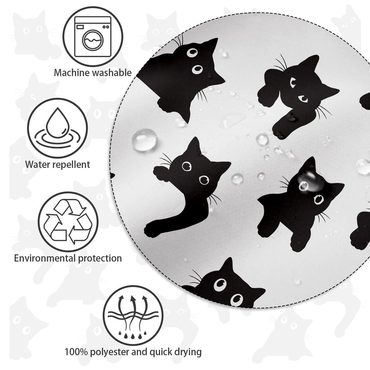 APROPHIC Cute Cat Shower Curtain 72x72 Inches, Funny Black Kitten Pattern Waterproof Polyester Bathroom Decor for Bathtub, Machine Washable Privacy Curtain for Bathroom, Bedroom with 12 Hooks