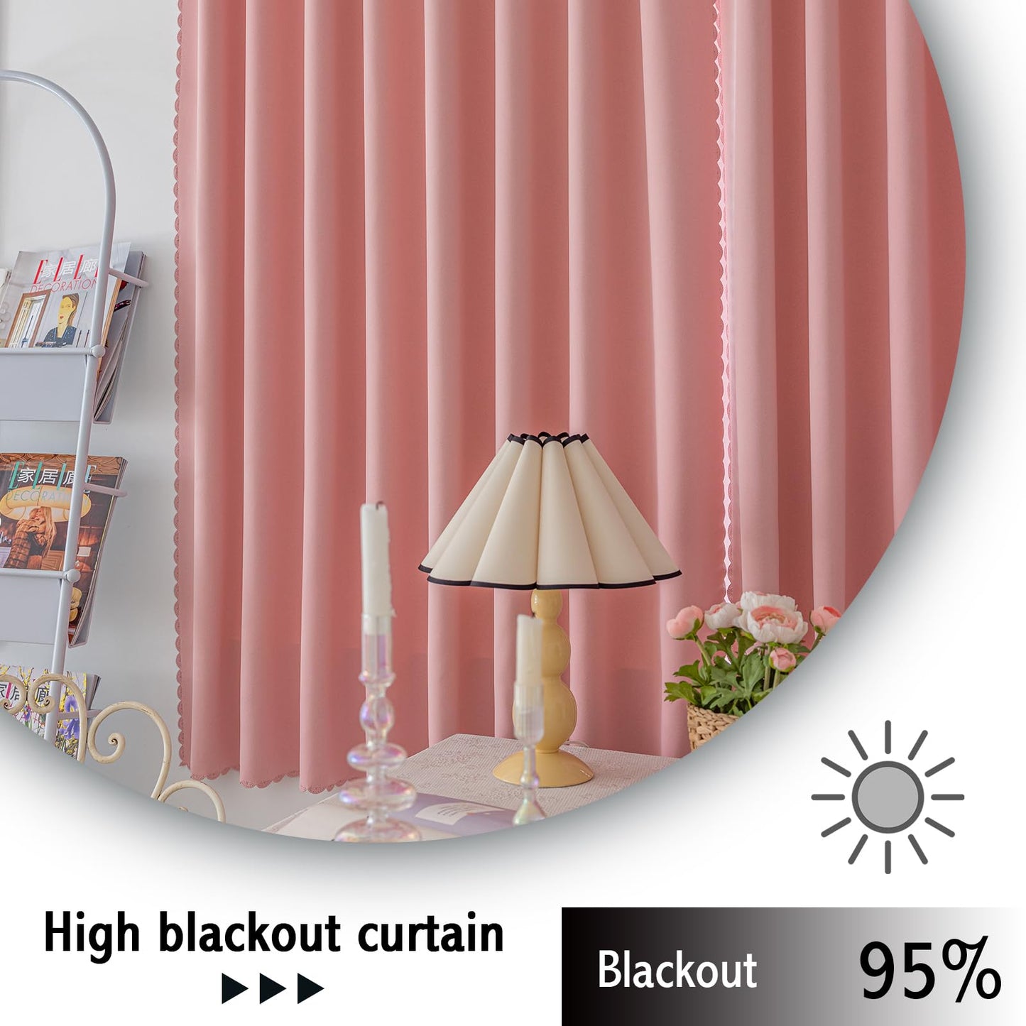 Jilron Magic Tape Stick on Curtains Blackout Curtains for Bedroom no Drillng Self Adhesive Curtain no Rod Small Window (Pink, 35" W x 40" L) 2 Panels
