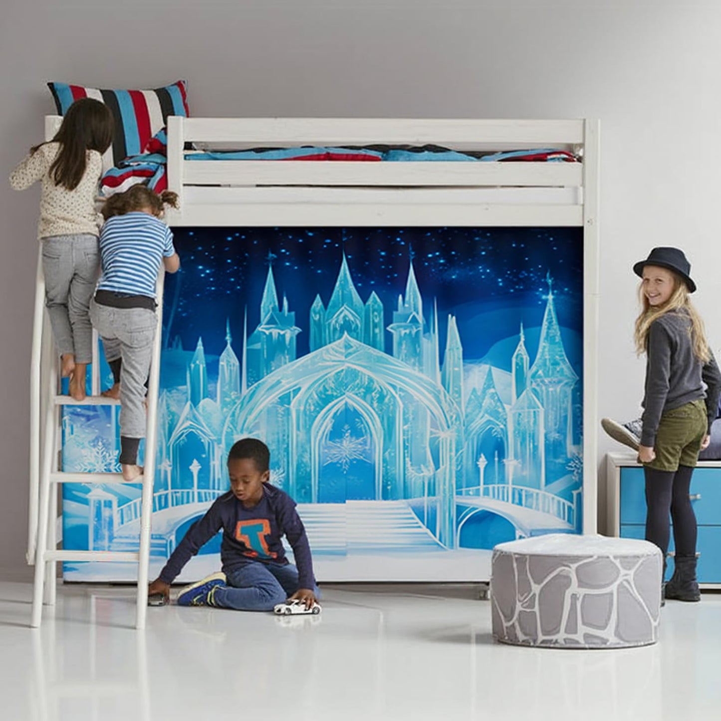Vpory Bunk Bed Curtains - Loft Bed Curtains Privacy Bottom Bed Tent Customization Blockout Breathable Bed Canopy for Girls Teens Children Students (Ice Castle, Twin/Full)