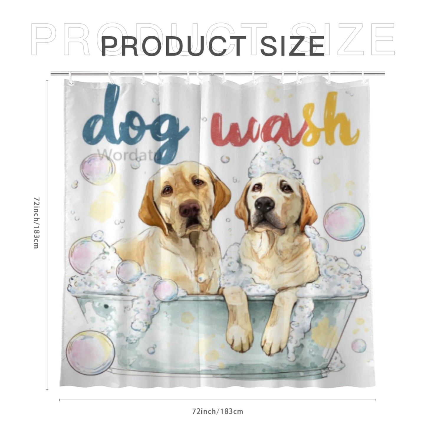 Wordatu Labrador Retriever Cartoon Shower Curtain Playful Dogs in a Bathtub Pets Cloth Fabric Bathroom Decor Set with 12 Hooks 72x72 Inch