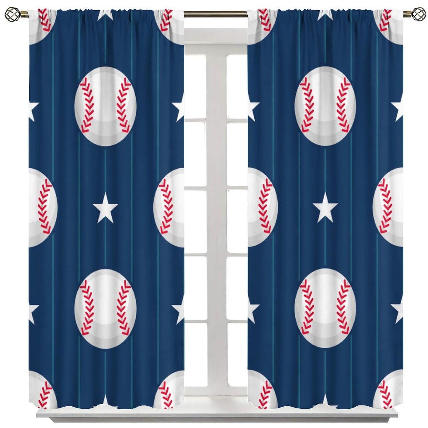 Baseball Curtains Home Décor,Sports Themed Darkening Window Treatments for Teens Girls Boys Bedroom Living Room Drapes 2 Panel Sets Total Size 42" x 45" Blue