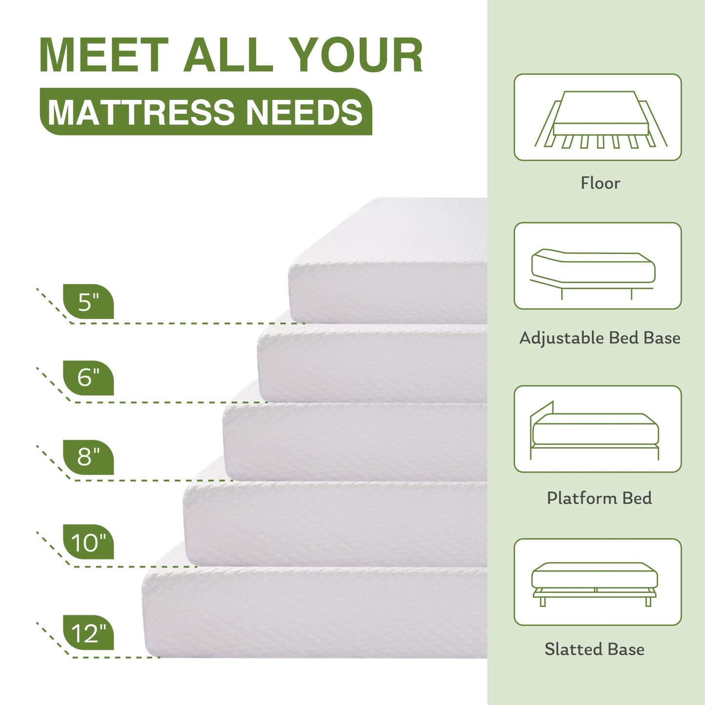EGOHOME 5 Inch Twin Mattress for Kids, Memory Foam Mattress with Cooling Green Tea Gel, Relieve Pressure with Medium Firm Support, CertiPUR-US Certified, 75''L x 38''W, White