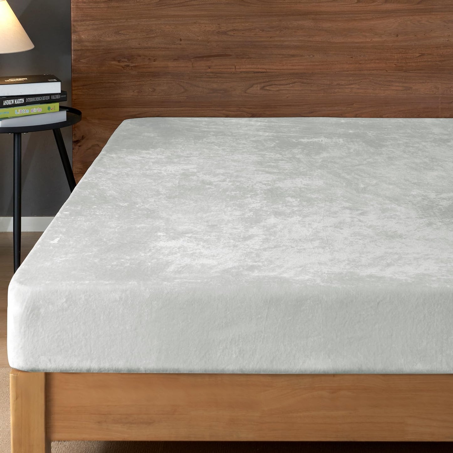 PHF Truly Velvet Fitted Sheet Only Queen Size, Luxury Super Soft Cozy Fuzzy Fleece Bottom Sheet, Deep Pocket Up to 16",Strenghth Elastic Band,Suitable for Fall Winter Spring,No Pillowcases,Silver Grey