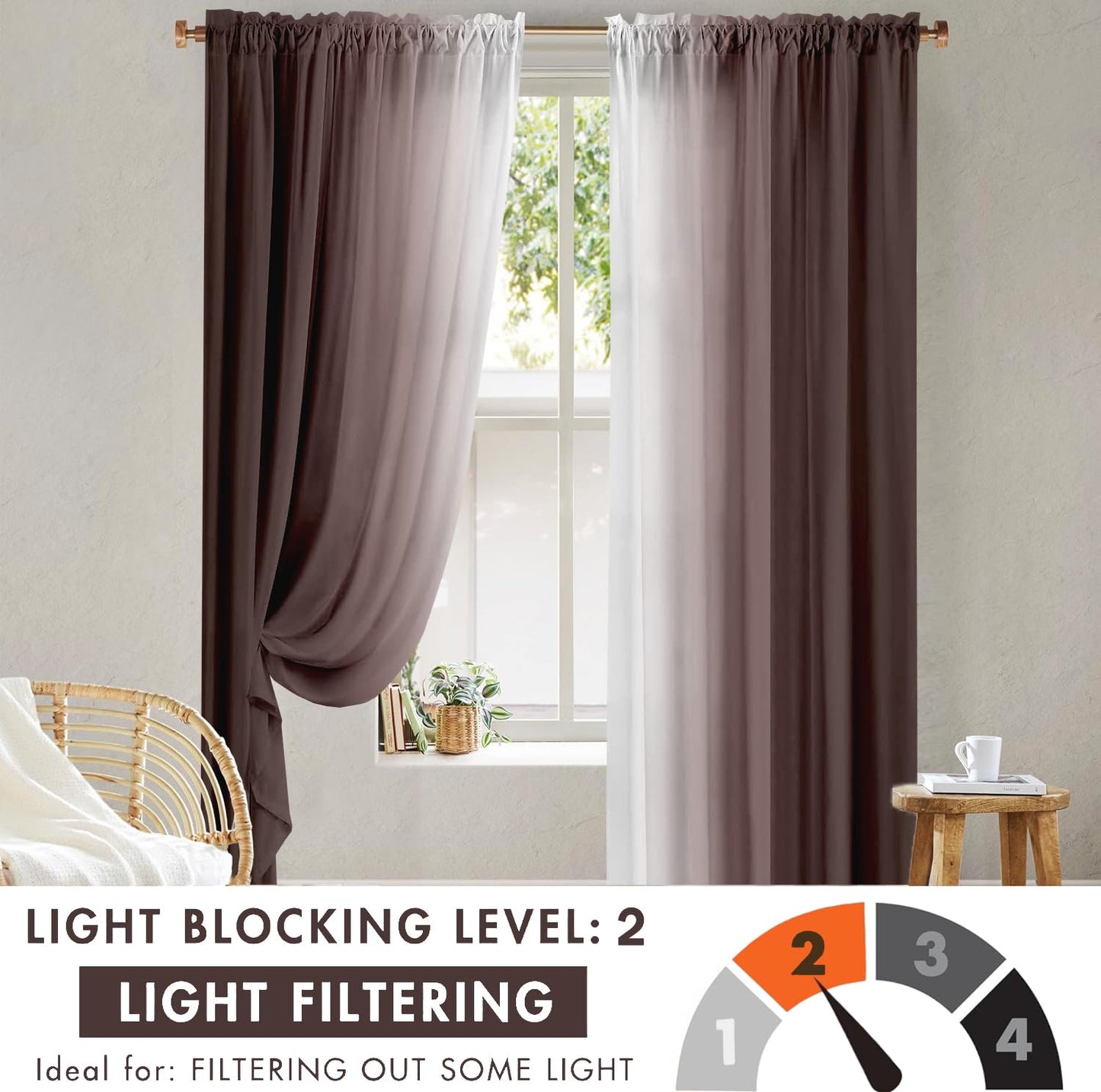 XFLINGBAO Brown Curtains for Living Room 84 Inch Length Brown White Ombre Curtains 2 Panel Bedroom Farmhouse Chocolate Ombre Light Filtering Window Curtain Modern Gradient Drapes