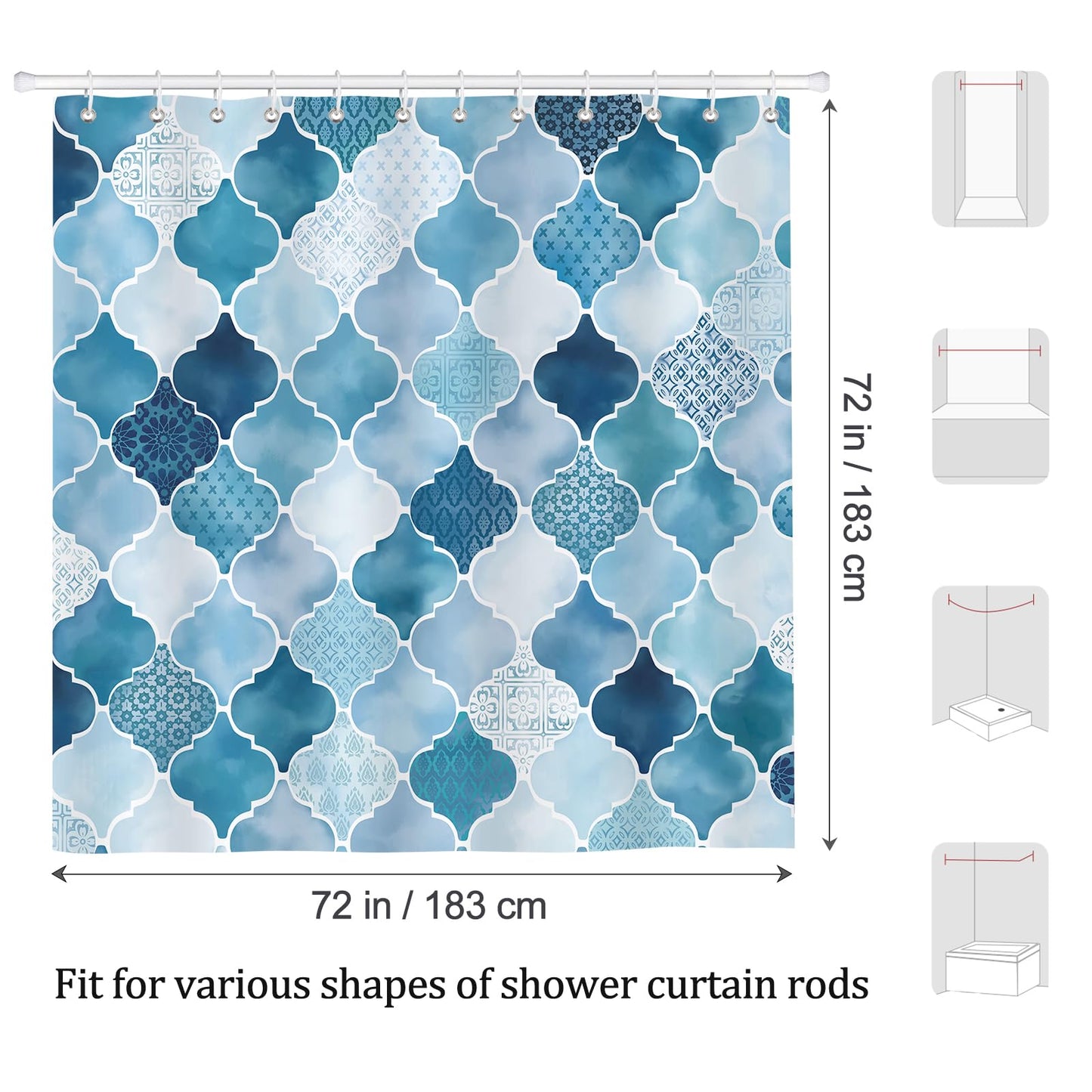 COZZSNUGE Teal Blue Shower Curtain, Modern Geometric Abstract Glass Porcelain Pattern Shower Curtain for Bathroom Waterproof Polyester Fabric with 12 Hooks, 72 x 72 Inches