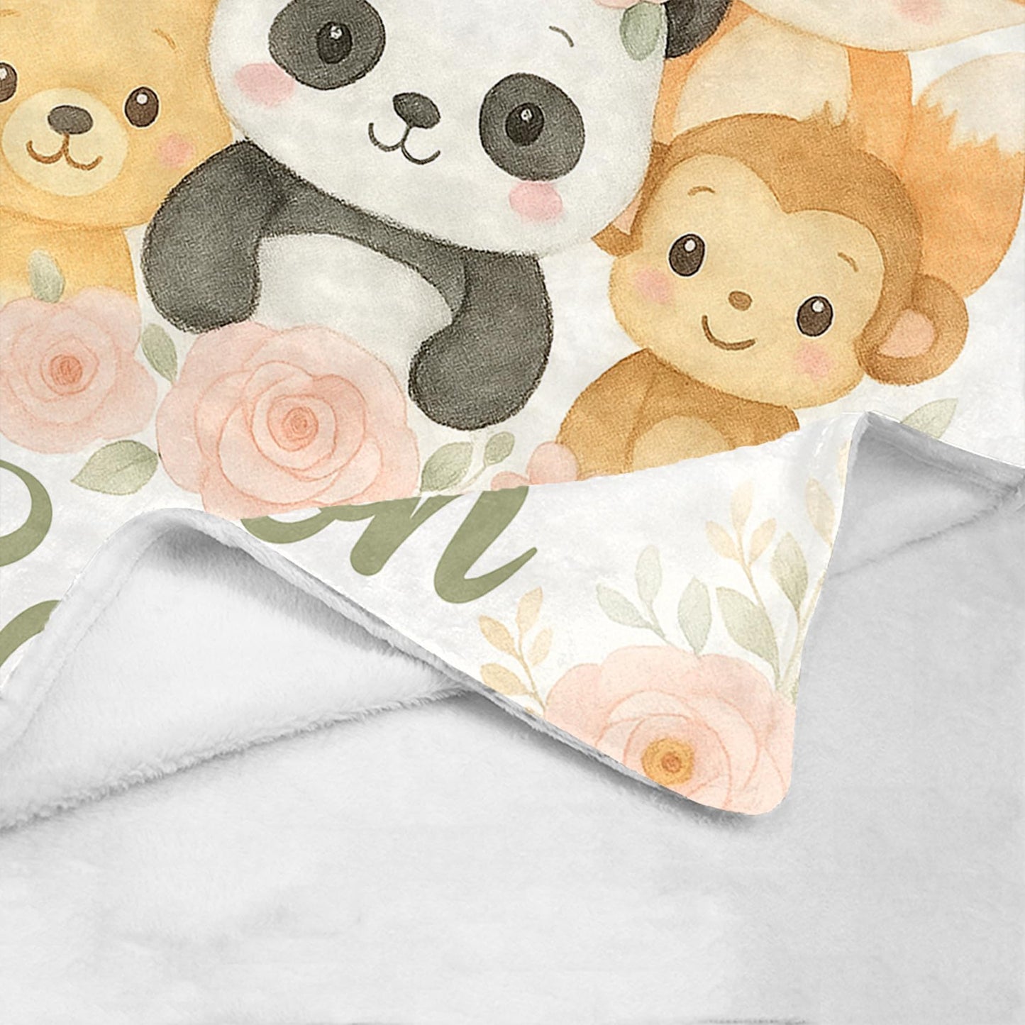 Pink Floral Panda Custom Baby Blanket with Name, Personalized Blankets for Boys Girls, Soft Fleece Throw Blankets for Sofa Couch Bed, Teens Kids Birthday Christmas Personalized Gifts