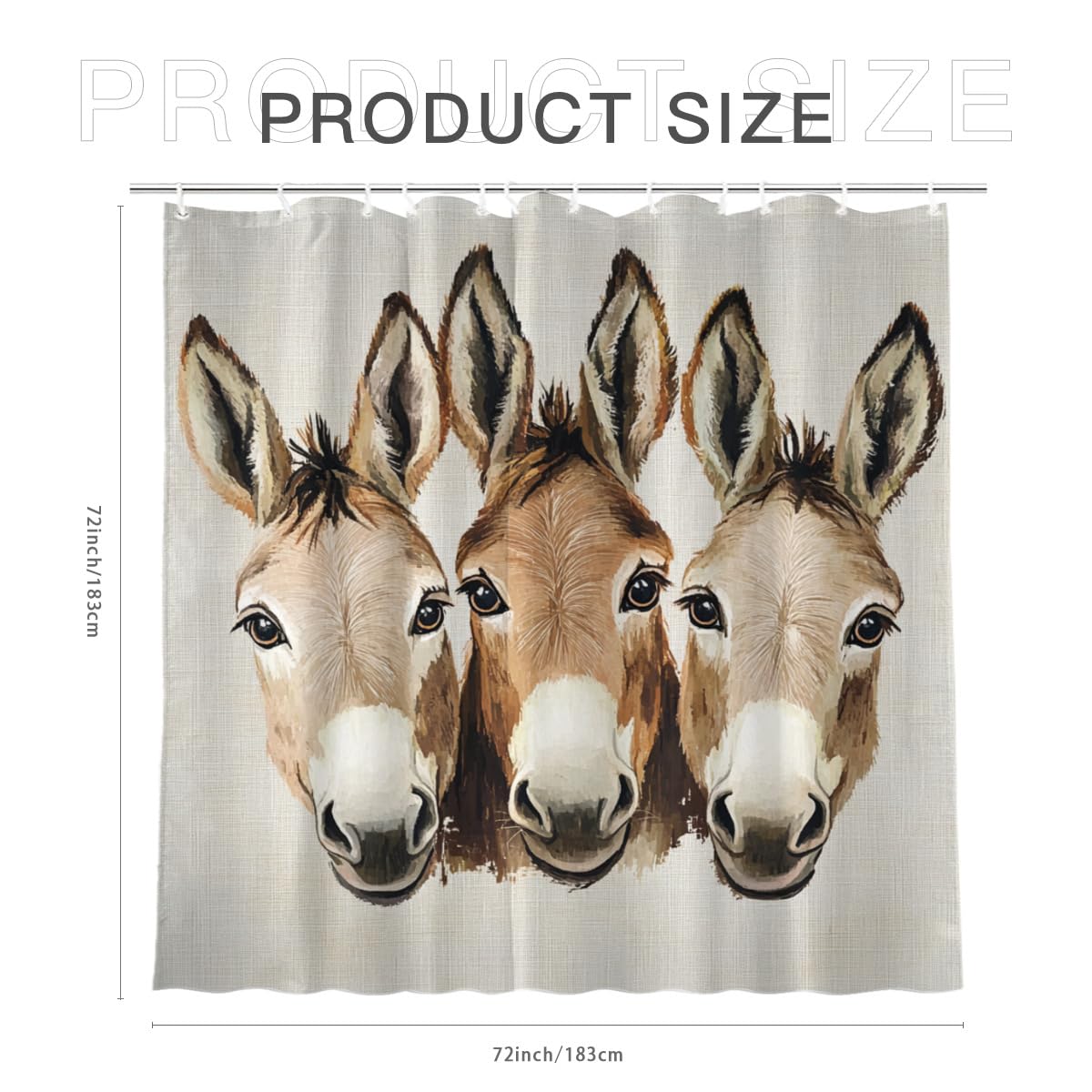 KEEPAEON Funny Donkey Bath Shower Curtain, Bathroom Curtain Washable Cloth Kids Shower Curtain Sets with 12 Hooks for Bathroom Decor, 72"x72"