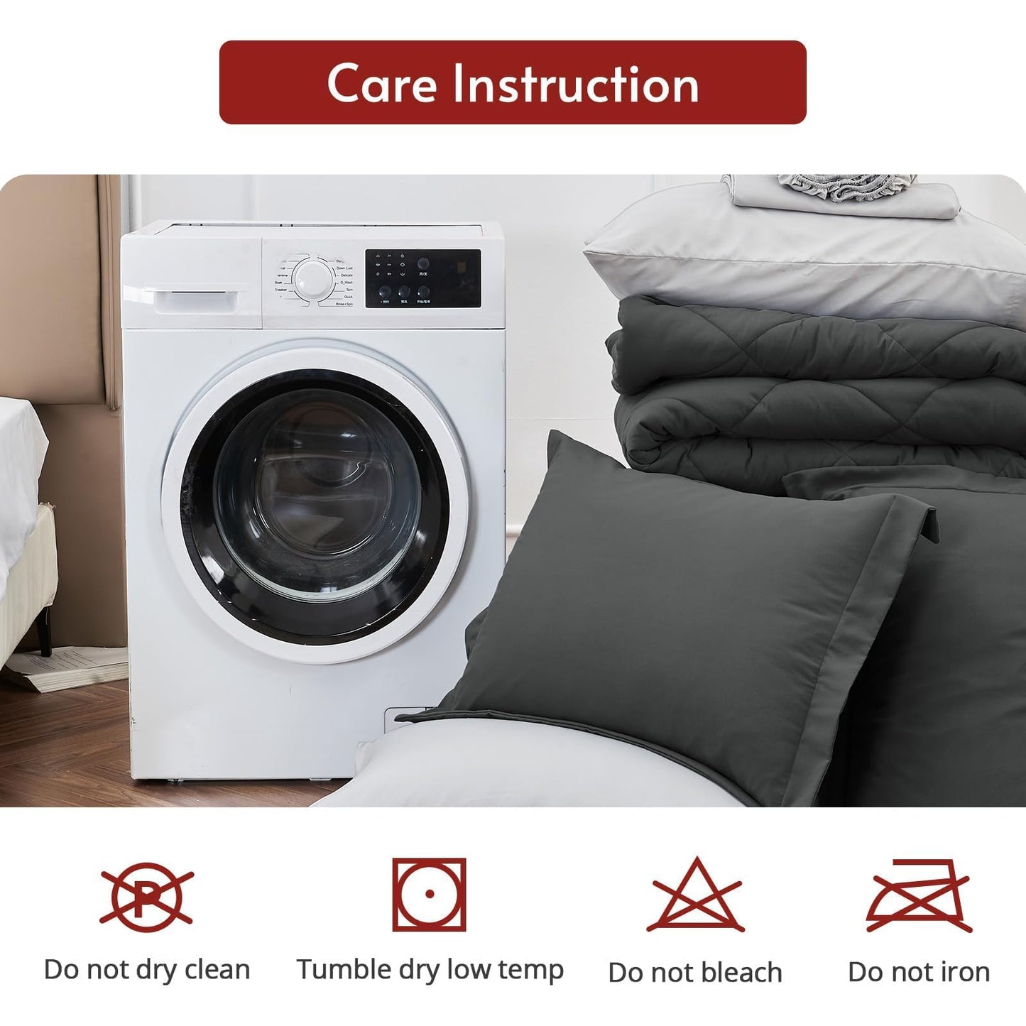 MUXHOMO 7 Pieces California King Comforter Set, Reversible Bed in a Bag Cal King Size, All Season Bedding Set with Comforter, Flat Sheet, Fitted Sheet, Pillowcases & Shams, Dark Grey & Light Grey