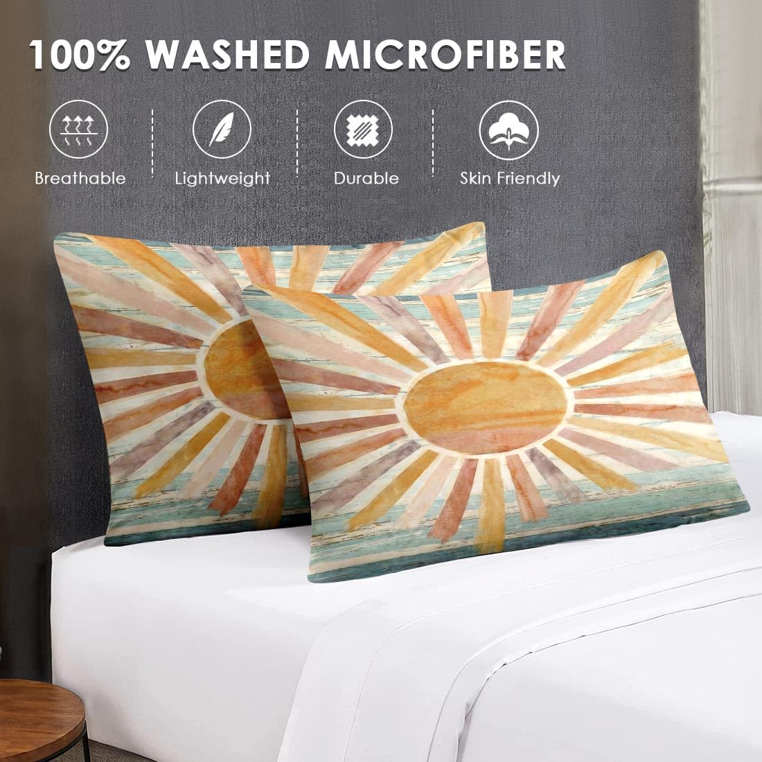 WeCozy 5 Pcs Twin Size Comforter Set with Pillowcase & Sham, Boho Sun Sunshine Bedding Set for Kids and Adults, Coastal Retro Bed in a Bag with Flat Sheet and Fitted Sheet