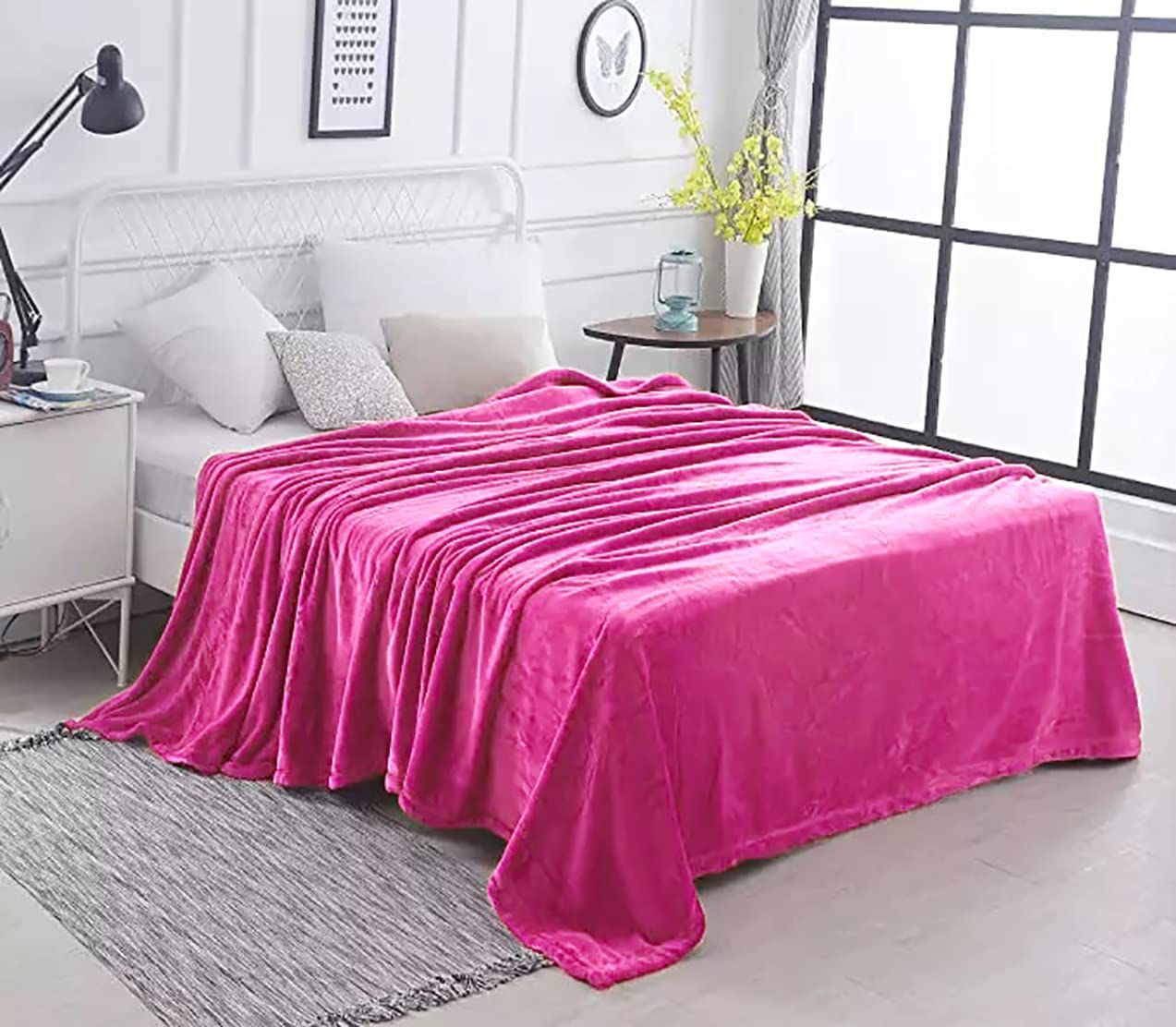 Home Must Haves Super Soft Warm Cozy Comfortable Breathable Bed Sofa Couch Picnic Luxurious Throw Blanket Hot Pink Queen Size