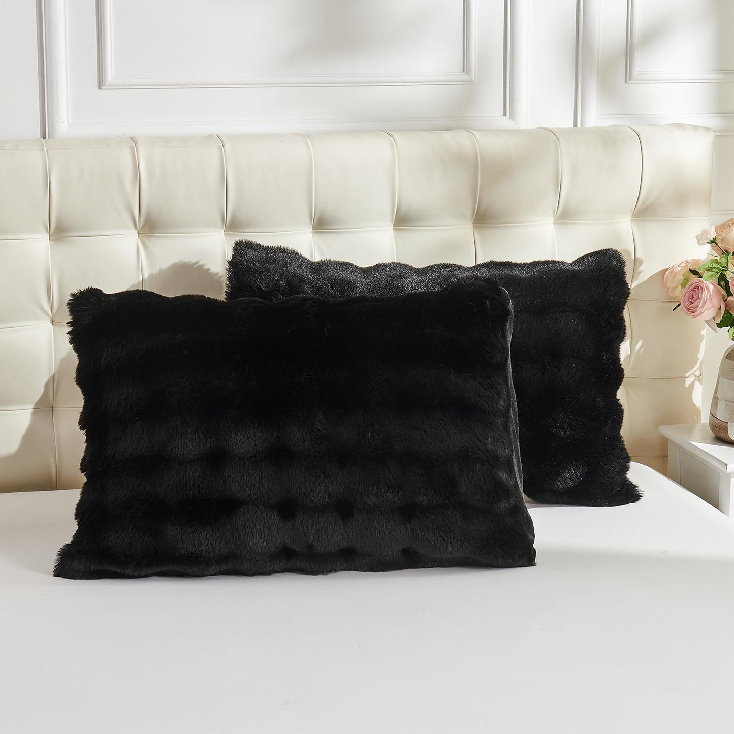 Lotus Karen Faux Fur Comforter Set Queen – Black Fluffy Big Bubble Faux Rabbit Fur Winter Comforter Sets, Warm Cozy Fuzzy Bed Set 3 Pieces, 1 Comforter and 2 Pillowcases