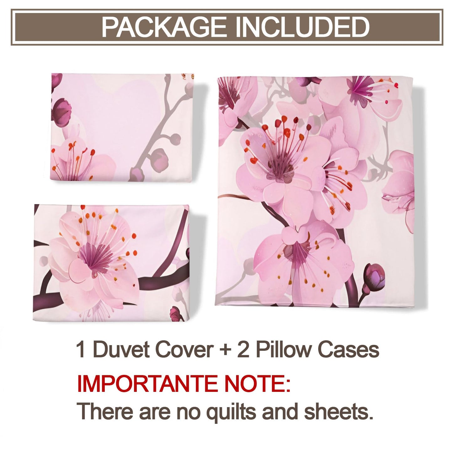QINYUN Pink Floral Duvet Cover Oversized King, Cherry Blossoms Bedding Set 3 Piece, Girl Pink Flowers Duvet Cover with Zipper & Ties, 2 Pillowcases