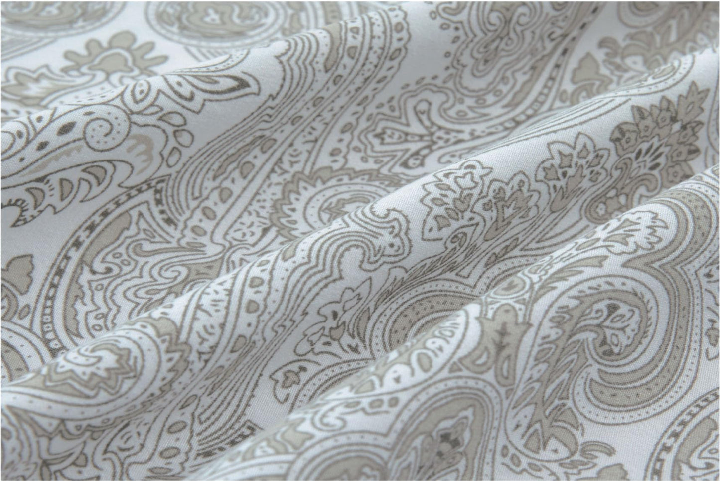 Spirit Linen home 6-Piece King Size Bed Sheet Set - Deep Pocket, Paisley Pattern, Soft and Breathable Bed Sheets, Microfiber Material, Includes 1 Fitted, 1 Flat, 4 Pillowcases - Light Grey Paisley