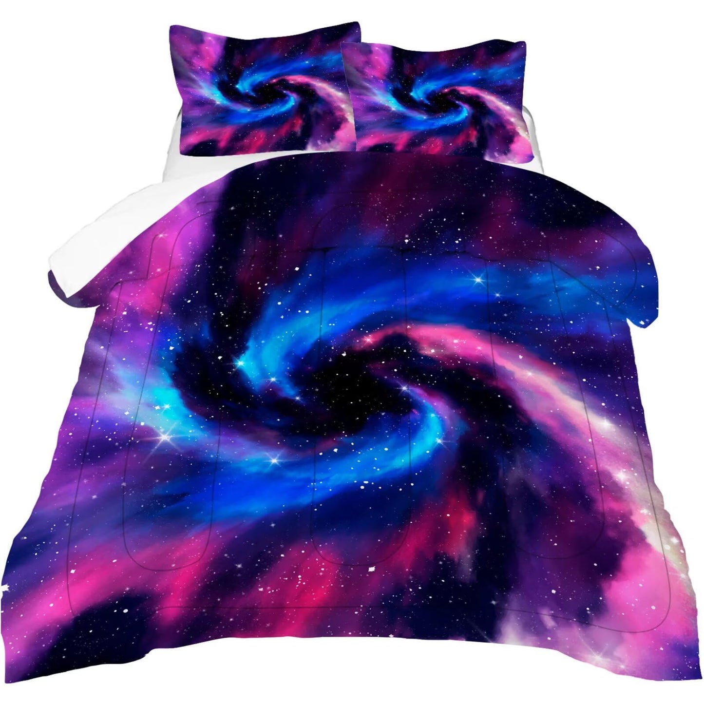 DJNEAR Space Galaxy Comforter Set Full Size 3D Optical Illusion Bedding Sets for Kids Boys Girls Adults Room Universe Star Blue Purple Nebula Vortex Quilt 1 Comforter 2 Pillowcases