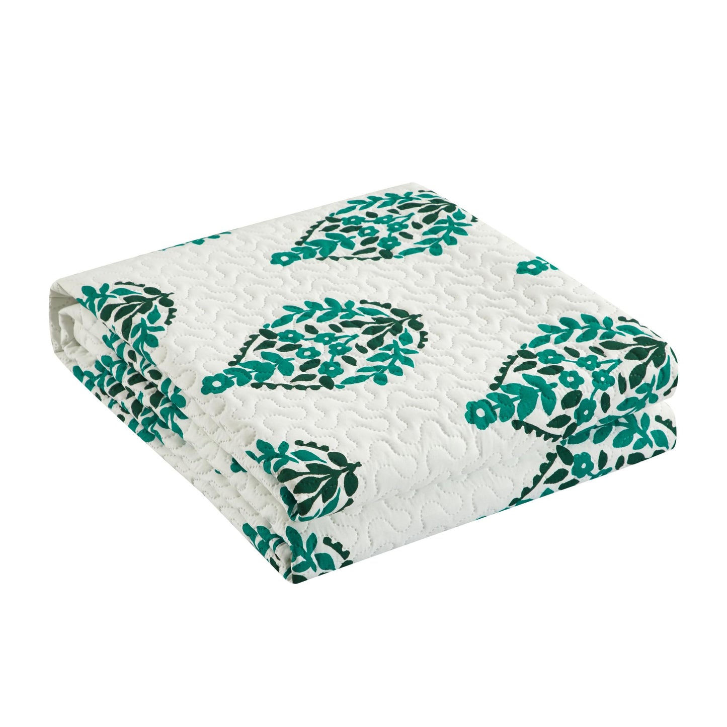 Chic Home Breana 3 Piece Quilt Set Floral Medallion Print Design Bedding - Pillow Shams Included, Queen, Green