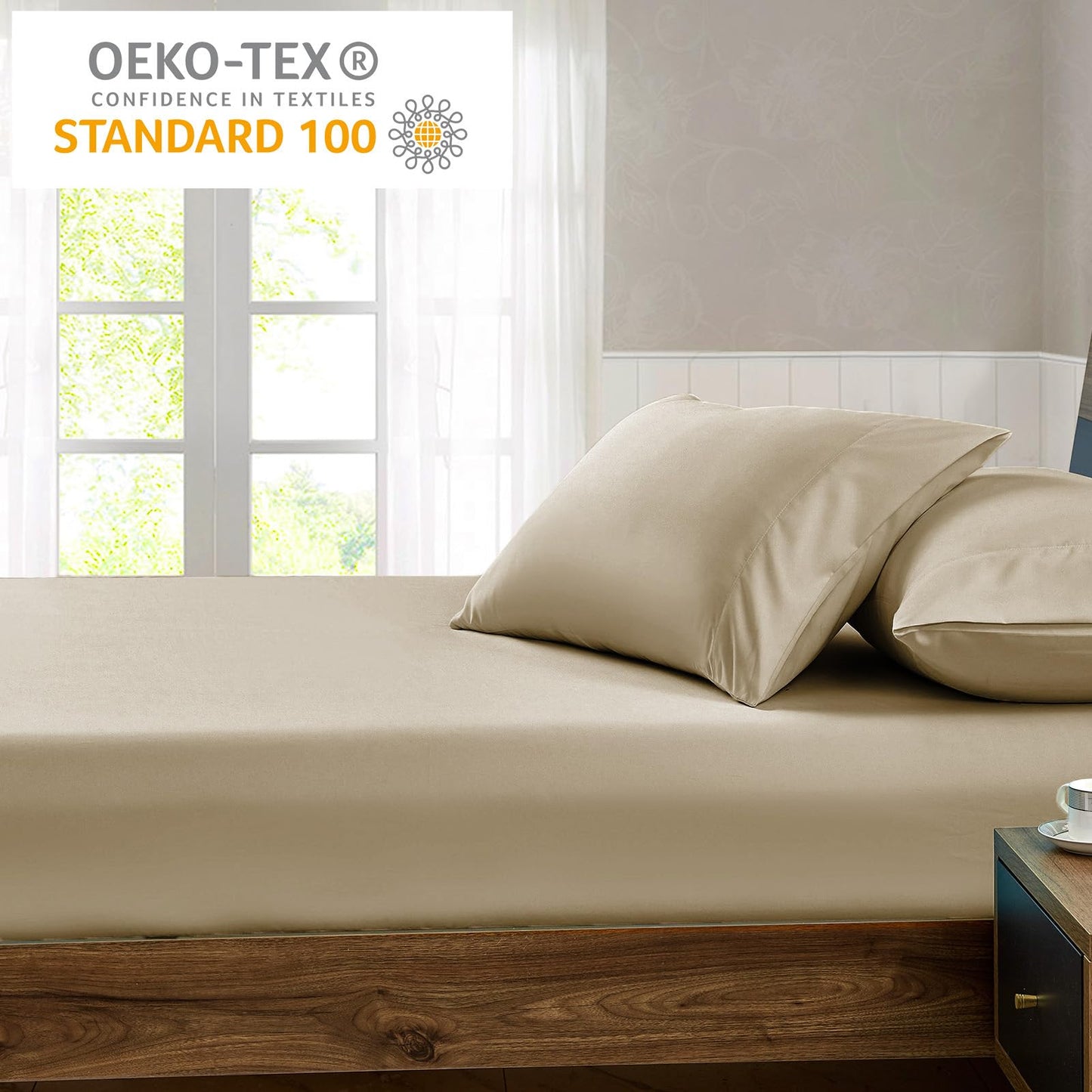 FreshCulture Queen Fitted Sheet - Hotel Quality, Ultra Soft & Breathable Brushed Microfiber, Deep Pocket, Cooling Fitted Sheets for Queen Size Bed (Beige)