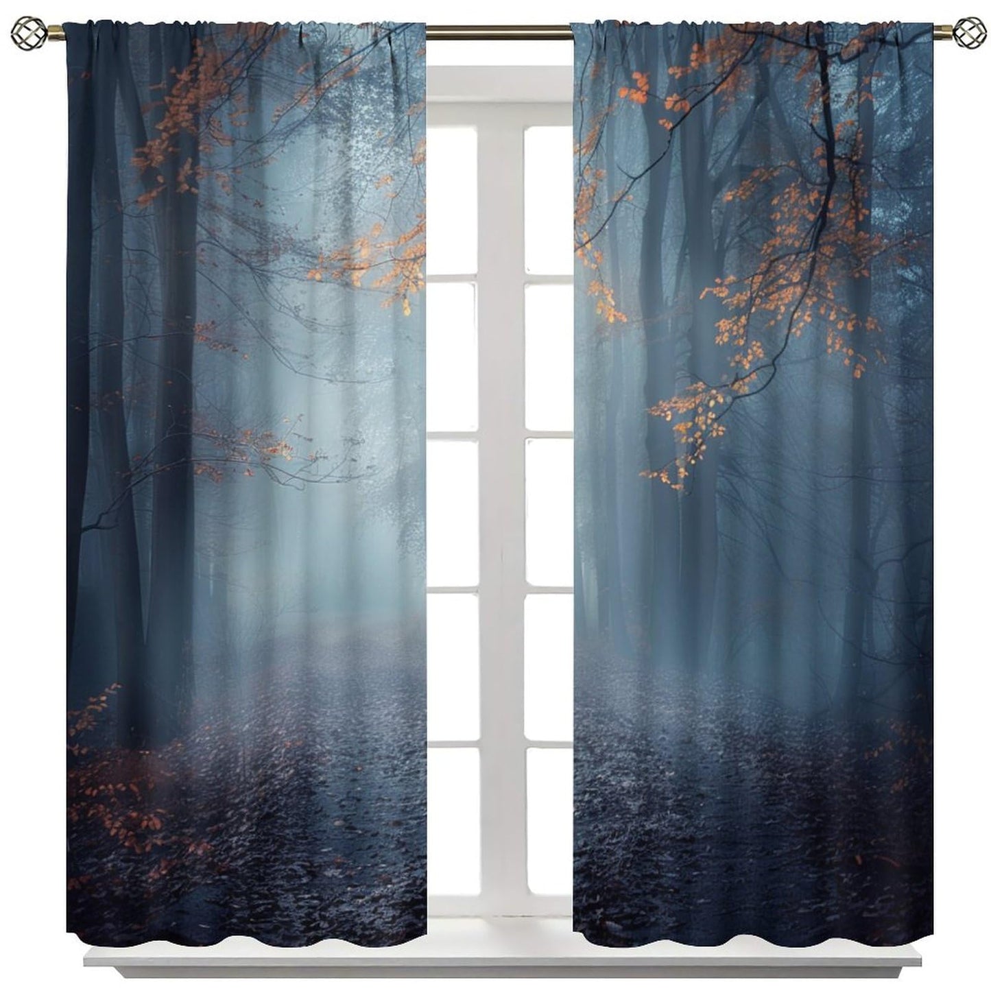 TOWINSFB Fog Forest Tree Blackout Curtains, Leaves Nature Landscape Botanical Home Decor Rod Pocket Window Drapes for Living Room Bedroom - 42" W x 63" L
