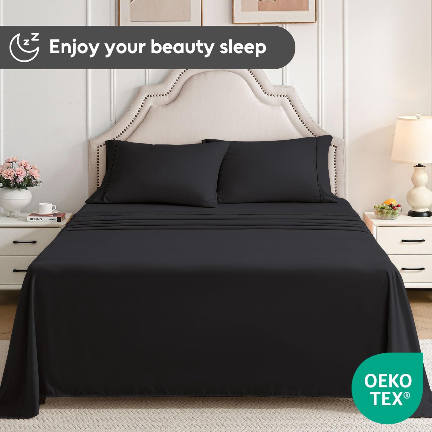 Swiftify Twin Sheets Set, 3 Pieces Hotel Luxury Soft Microfiber Bed Sheets Set, Up to 16" Deep Pockets, Oeko-Tex Sheets with Elastic, Breathable, Wrinkle Free(Black,Twin)