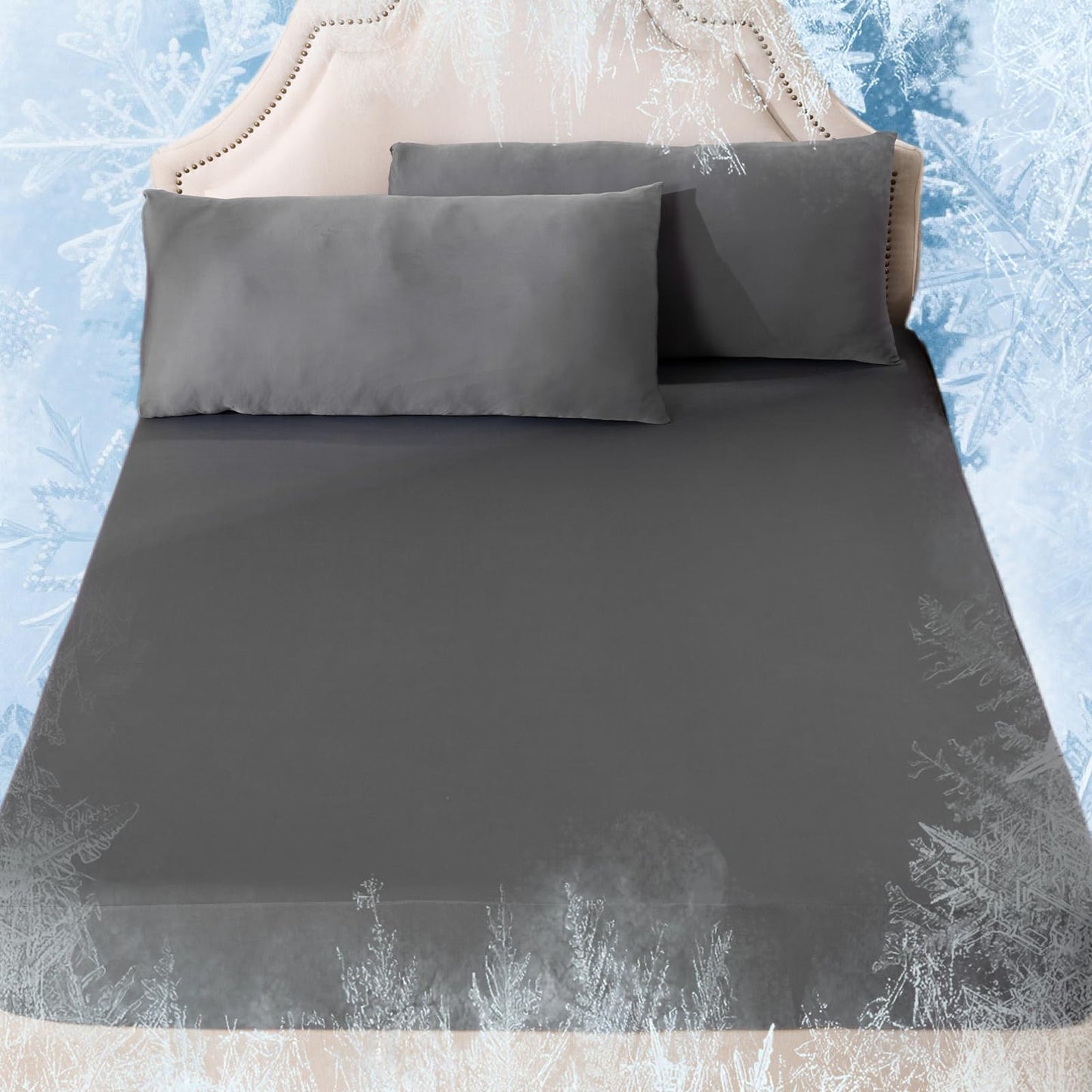 OMERAI 3 Piece Cooling King Size Sheet Set, Bed Sheets Set with 1 Fitted Sheet & 2 Pillowcases, Breathable Cool-to-Touch Fabric, Soft Smooth Deep Pockets Bed Sheets for Summer, Dark Gray