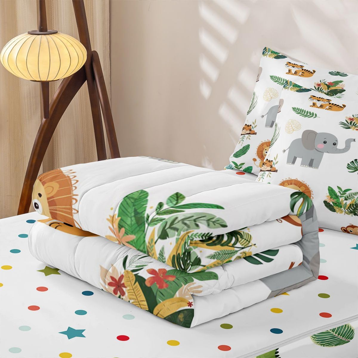 Erosebridal Wild Animals Zip Up Bedding Set Twin Safari Animals Zipper Comforter Set with Sheets Boys Girls Cute Crocodile Lion Bed in a Bag Cartoon Elephant Giraffe Tropical Bed Sets