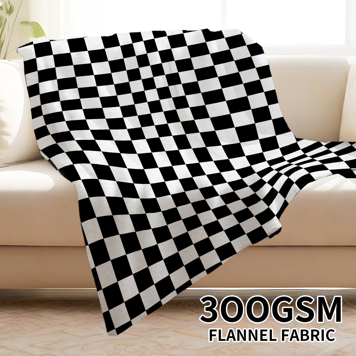 ANIOXCK Throw Blanket for Couch, 300GSM Warm Soft Cozy Flannel Blanket, Cute Blanket for All Seasons Bedroom Home Decor Gifts, Black White Checkerboard 50x60 Inches