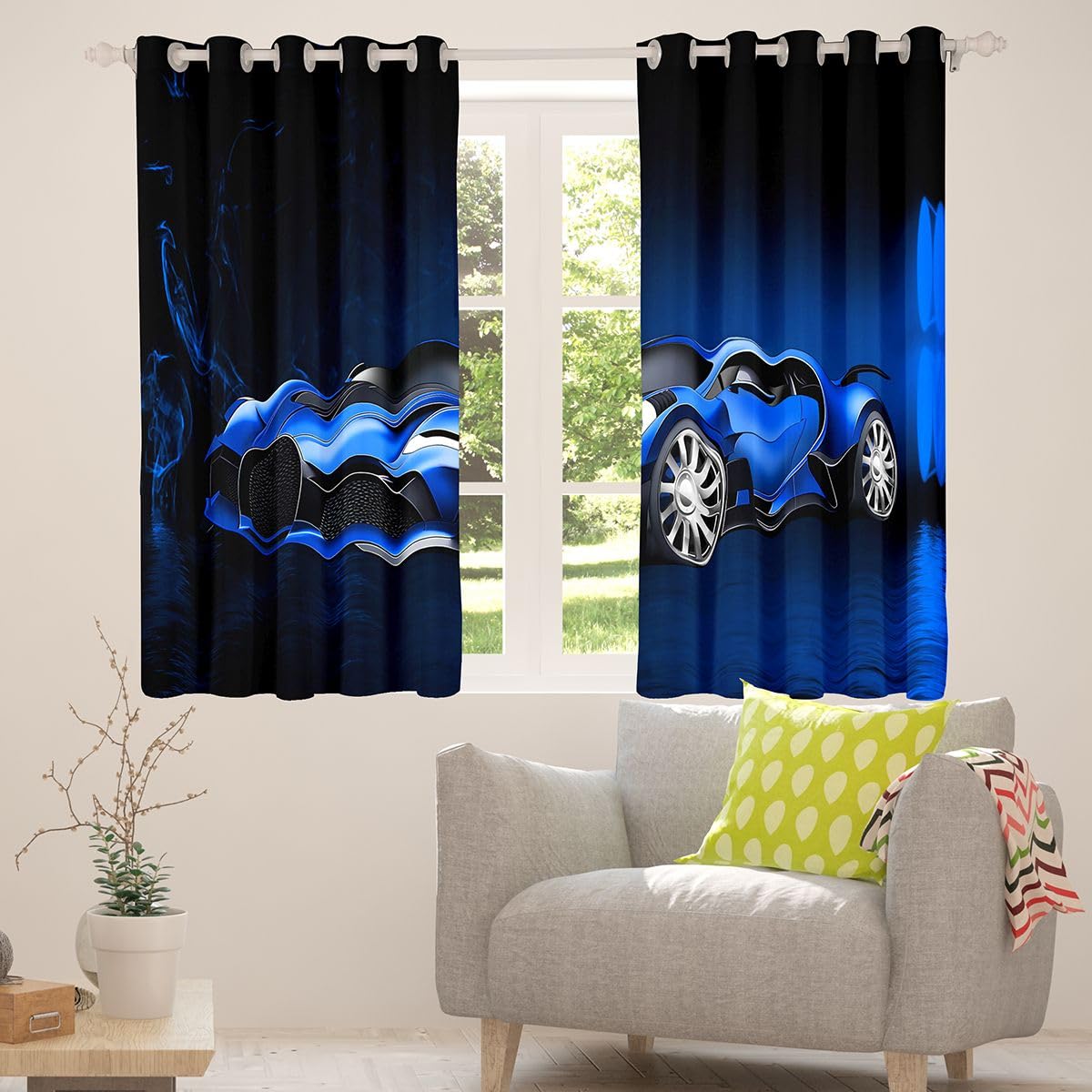 Sports Car Curtains Blue Race Car Window Curtains for Bedroom Living Room Kids Boys Extreme Sports Window Drapesfor Bedroom Living Room Cool Speed Luxury Car Decor Window Treatments 42W X 63L,2 Panels