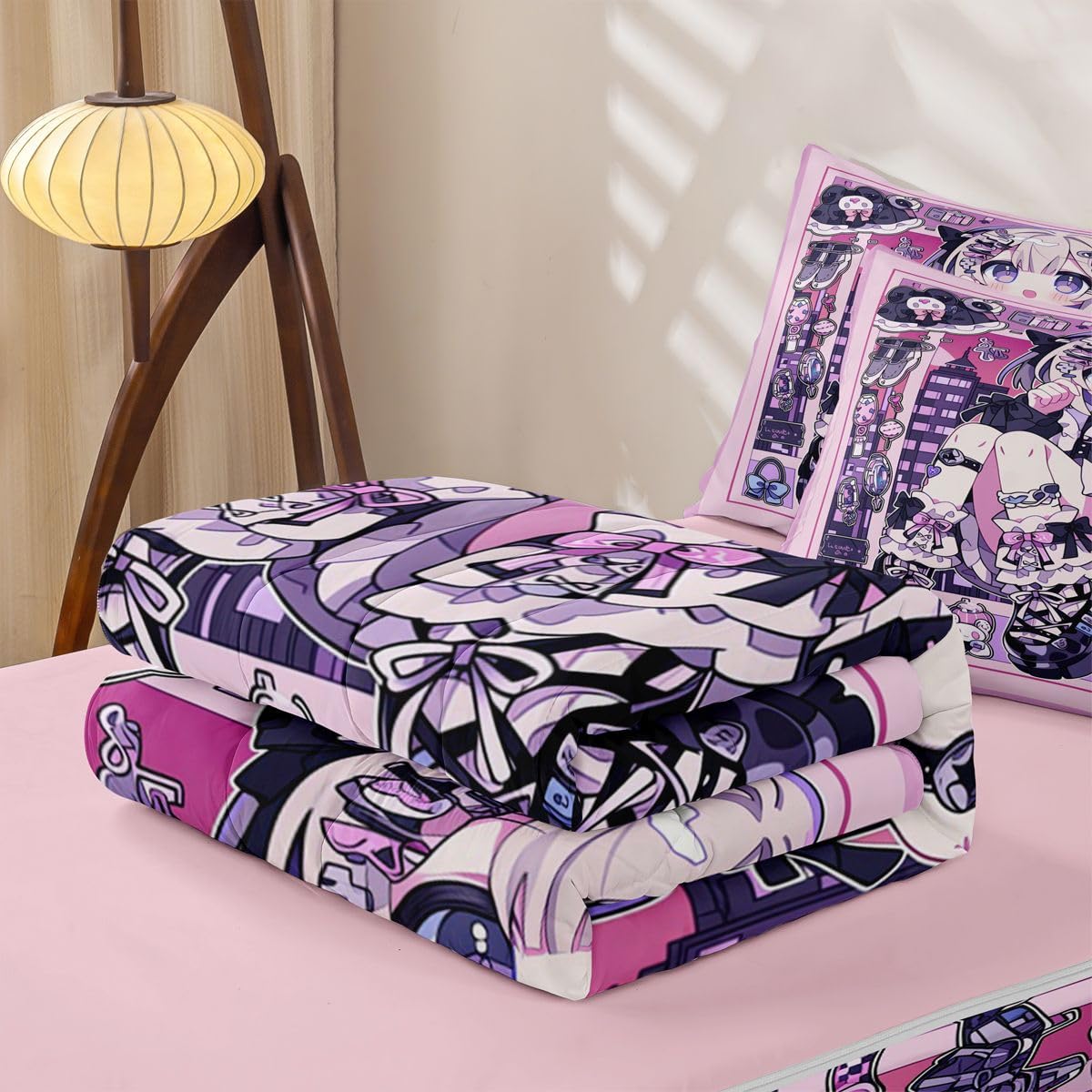 Erosebridal Japanese Uniform Girl Kids Comforter Set with Zipper, Anime Gift Twin Size Zipper Bedding Set, Kawaii Coquette Bed-in-A-Bag