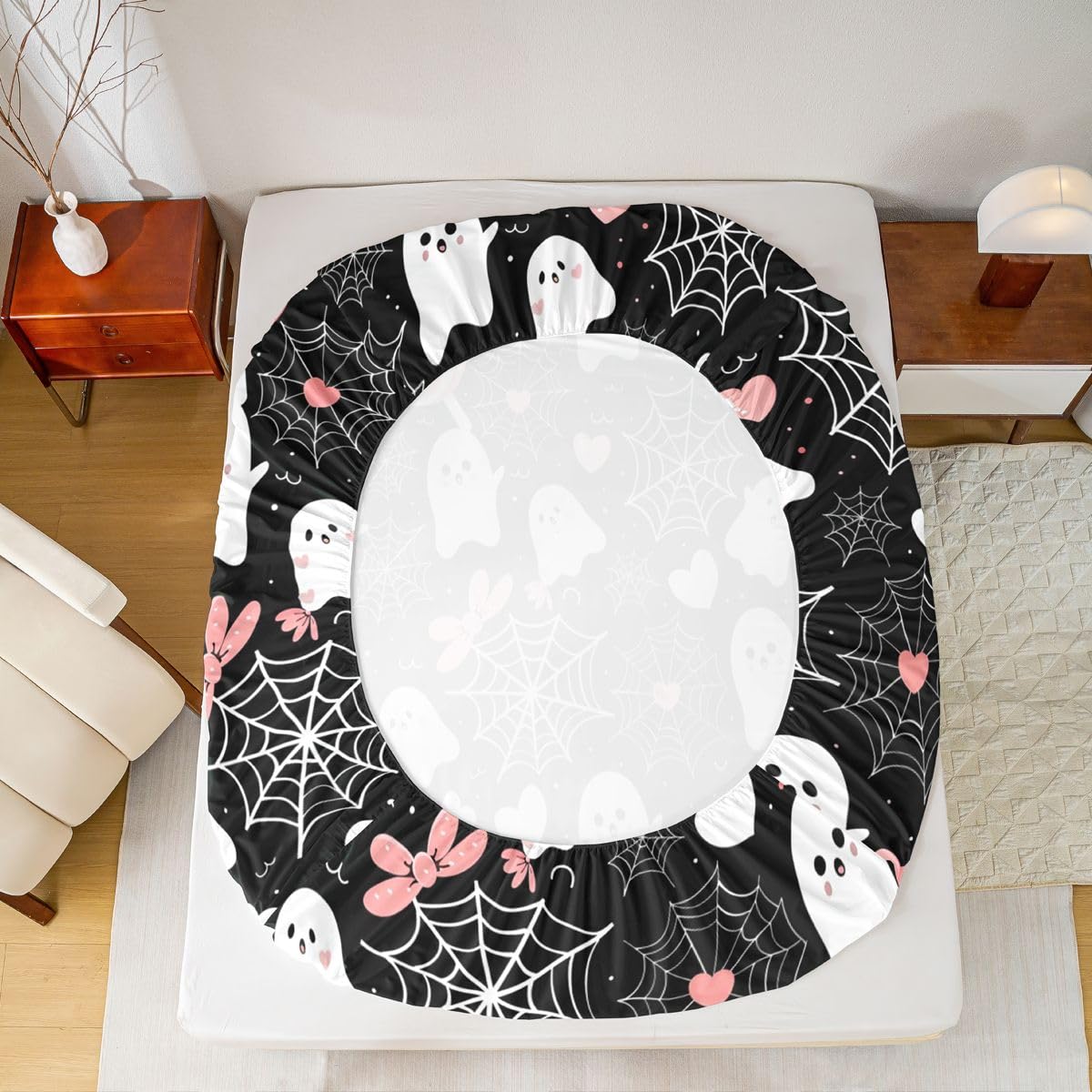 Feelyou Ghost Fitted Sheet Twin Size for Kids Boys Girls Misty Forest Bed Sheets Set 16" Deep Pocket Soft Breathable Microfiber Trick or Treat Bedding with 1 Pillowcase Candy Room Decor Spider Web