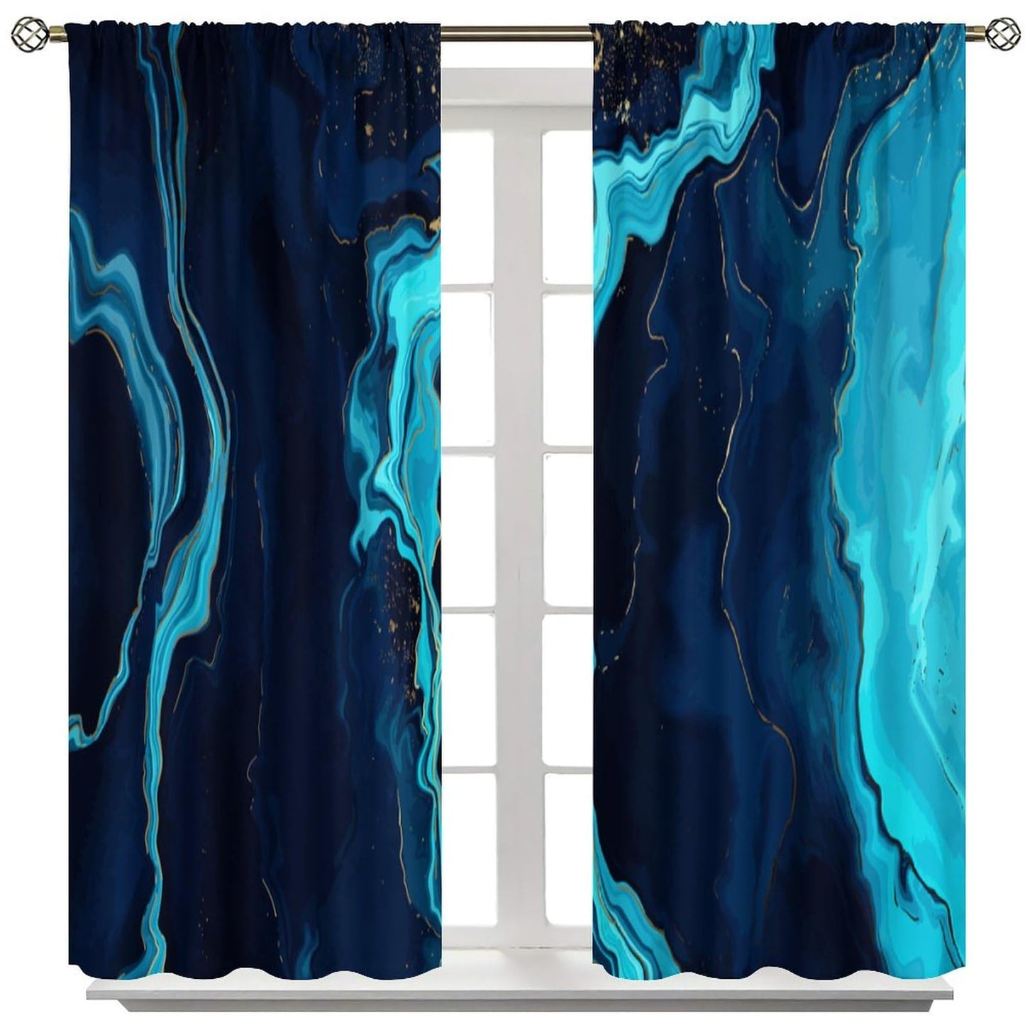 Blue Marble Curtains, Abstract Marble Texture Marbling Printed Window Treatments for Living Room Bedroom Kitchen Decor, Modern Elegant Blue Pink Drapes Set 2 Panels,42x45 Inches