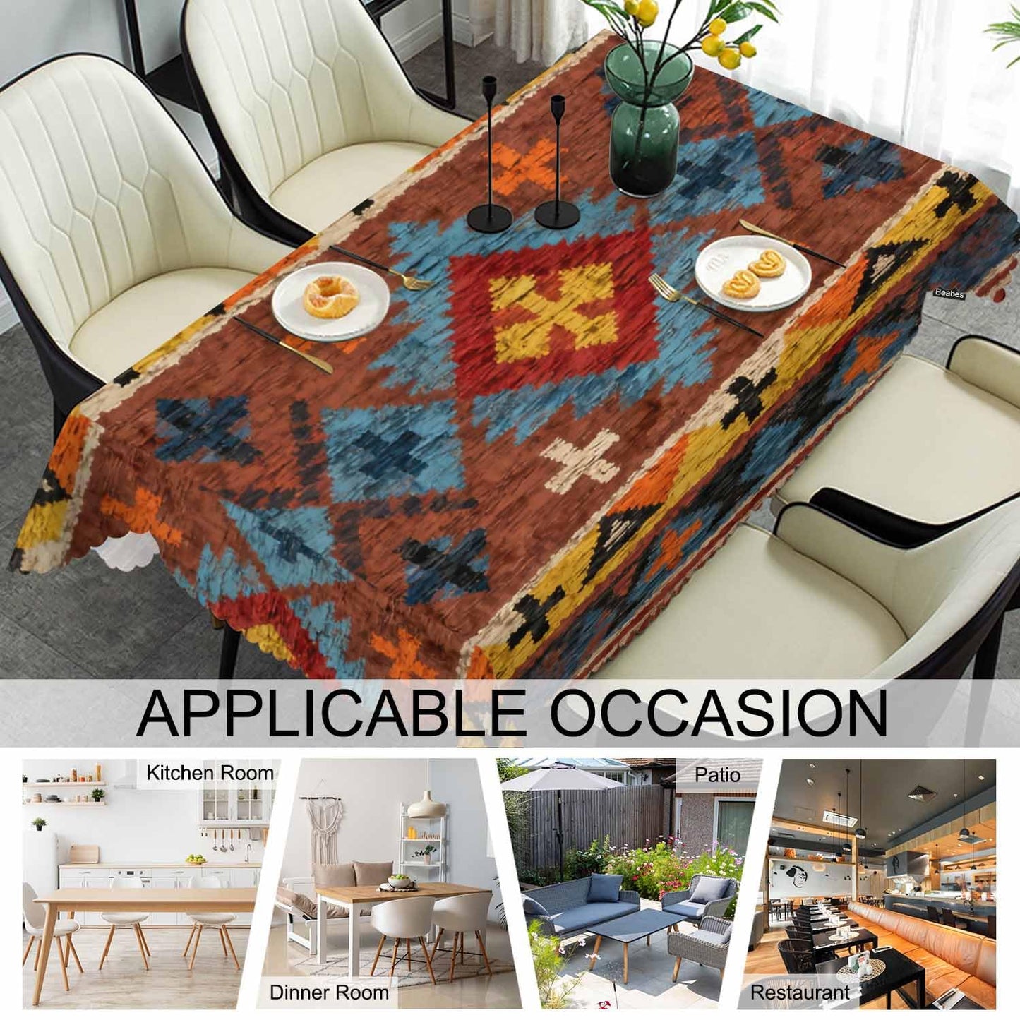Beabes Tribal Pattern Decorative Table Cover for Kitchen, Ethnic Chevron Native American Style Red Oblong Tablecloth Dining Table Cloth Tabletop Tablecloths for BBQ Picnic Coffee 52"X70"