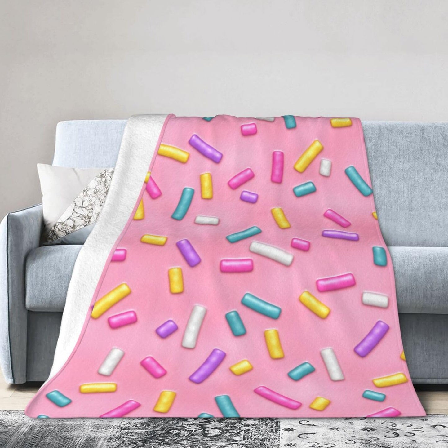 Pink Girly Donut Sprinkles Throw Blanket Super Soft Warm Bed Blankets for Couch Bedroom Sofa Office Car, All Season Cozy Flannel Plush Blanket Gifts for Girls Boys Kids Teens 50"x40"