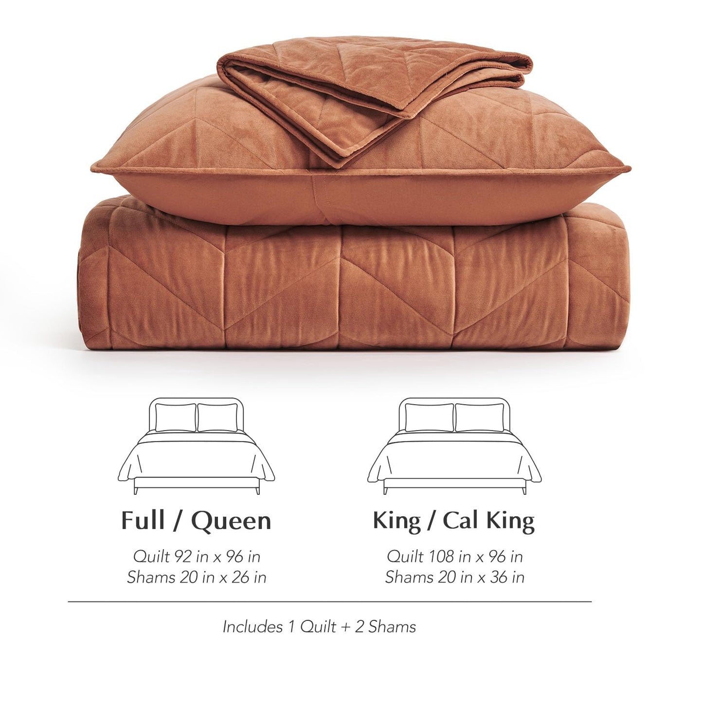 EVERGRACE 3 Pieces Luxurious Velvet King Quilts, Ultra Soft Lightweight Velvet Comforter Set, Matelasse Oversized Bedspread Coverlet for All Season with 2 Shams, Burnt Orange, 108"x96"