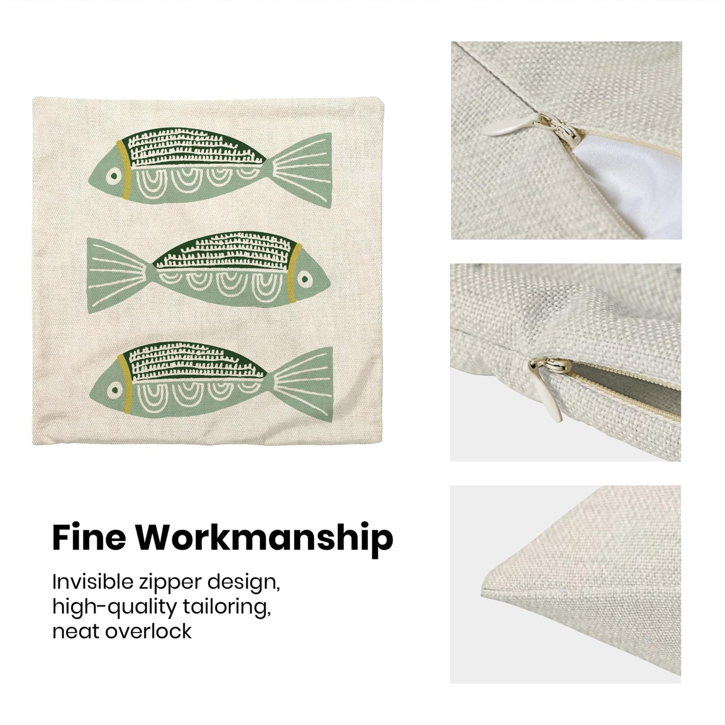 OFIRD Coastal Pillow Covers 18 x 18 Inch Set of 2,Ocean Beach Green Fish Throw Pillows Summer Nautical Outdoor Decorative Pillow Cases Square Farmhouse Cushion Case for Couch Sofa Decoration