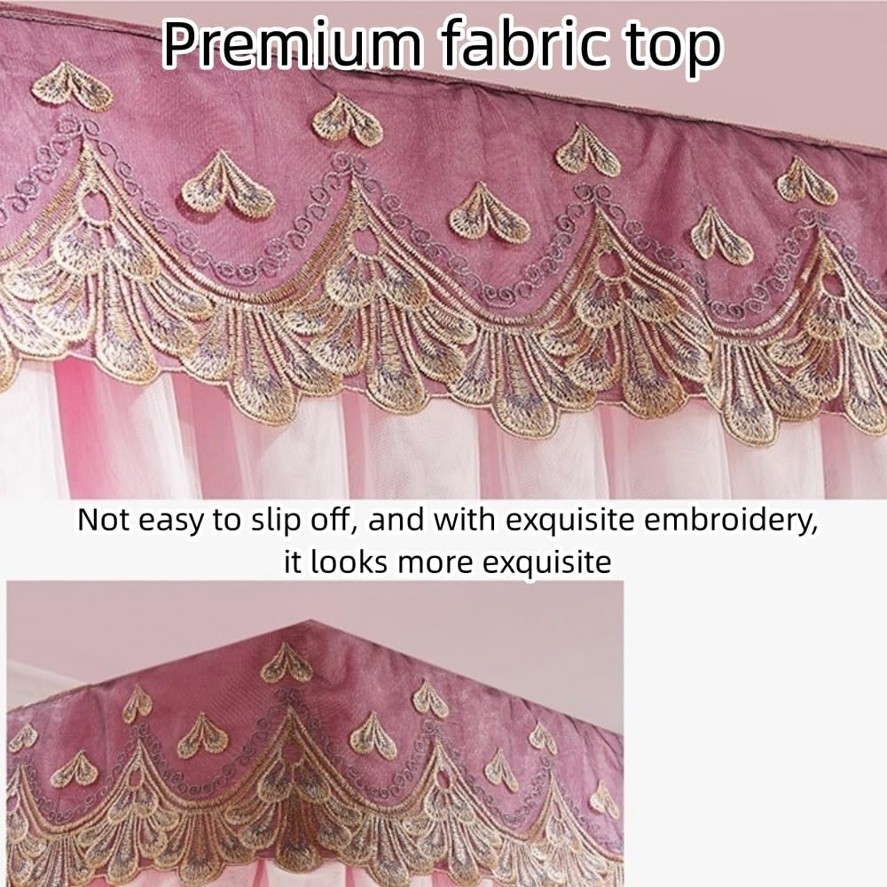 Koenqxoa Encrypted Gauze Curtain Bed Curtain, Double Crossbar Supported Floor-Standing Canopy Bed Curtain, Large-Size Suitable For Bedroom, Green, 70.8" W X 78.7" L