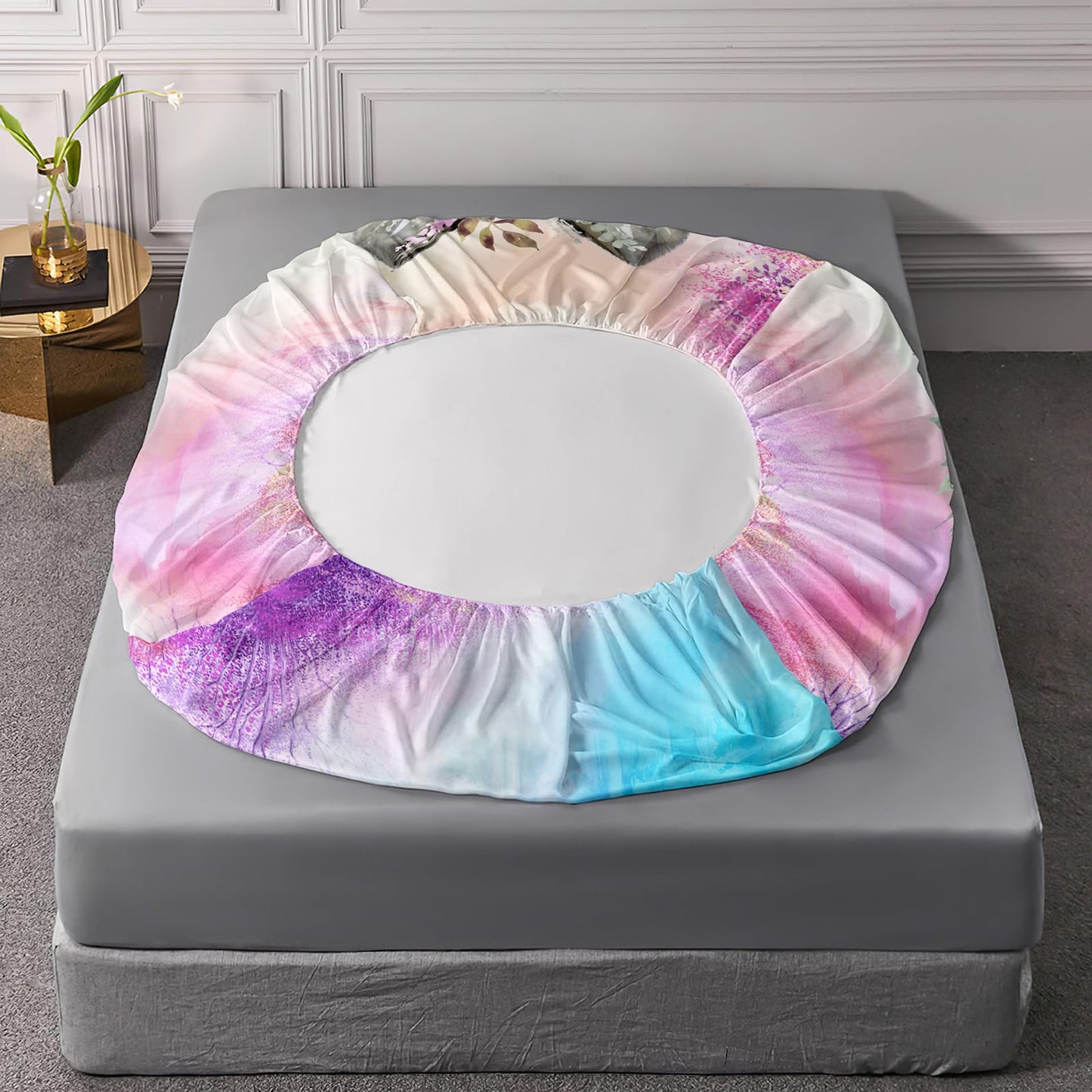 XYNHML Wolf Bedding Set Tie Dye Rose Fitted Sheet for Kids Teens Room Decor Wild Animals Bed Cover with 2 Pillowcases