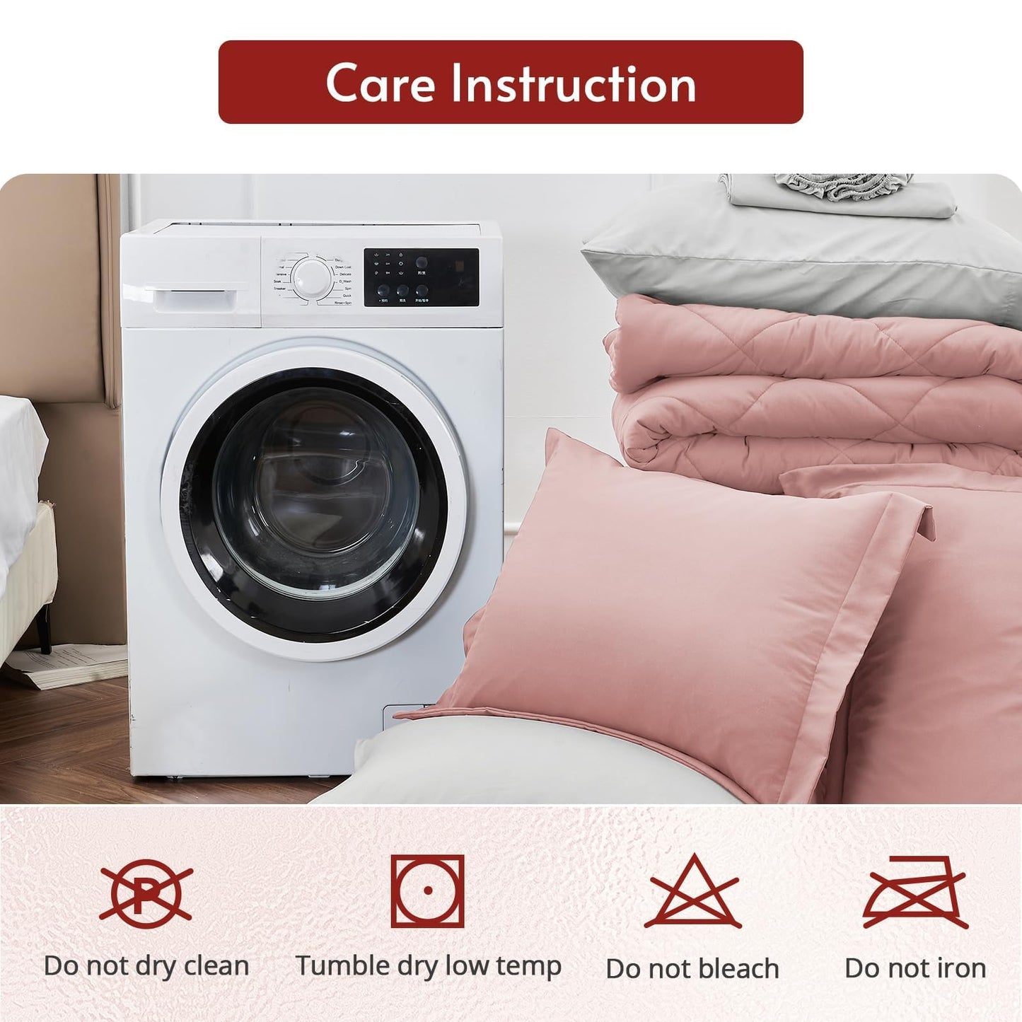 MUXHOMO 7 Pieces California King Comforter Set, Reversible Bed in a Bag Cal King Size, All Season Bedding Set with Comforter, Flat Sheet, Fitted Sheet, Pillowcases & Shams, Pink & Light Grey