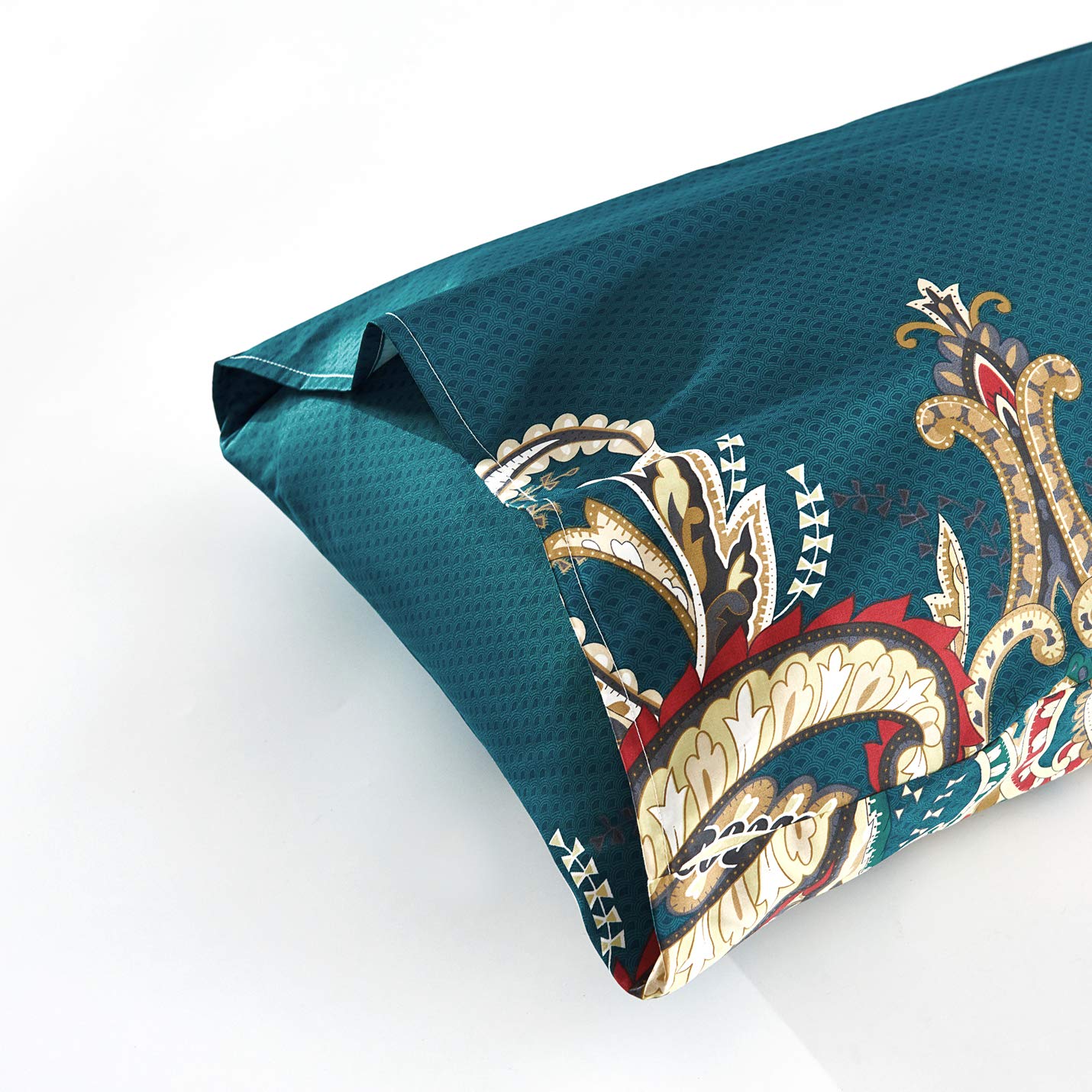 YuHeGuoJi Teal Paisley Duvet Cover King 100% Egyptian Cotton 3 Pcs Set 1 Beige Damask Duvet Cover with Zipper Ties 2 Pillowcases European Vintage Boho Damask Pattern Bedding Set Soft