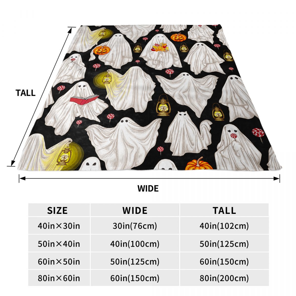 Home Decor Throw Blanket, Halloween Ghosts Warm Soft Cozy Flannel Bed Blankets for Bed, Couch, Sofa and Chair, All Seasons Suitable, 60x50 inches