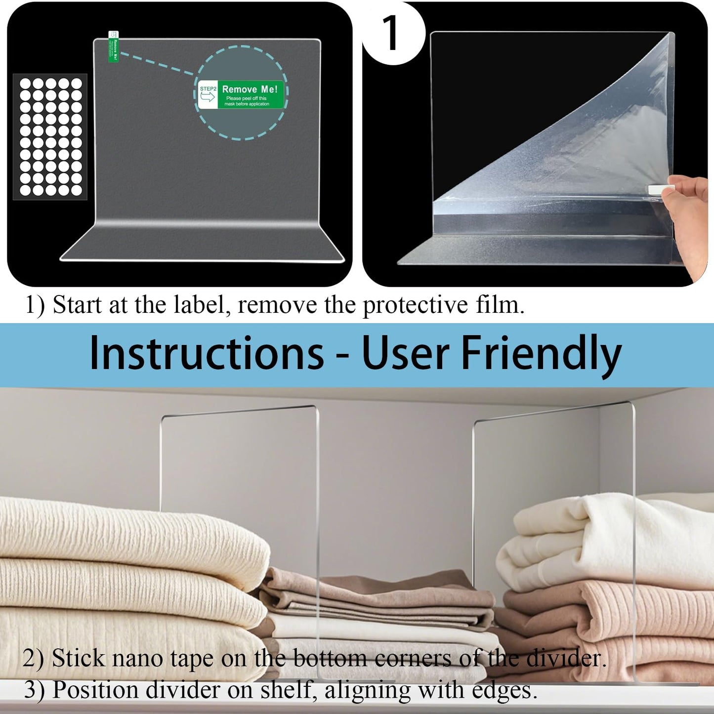 Lebouri Shelf Dividers for Closet Organization: 12" Tall x 12" Deep Acrylic Shelf Dividers for Clothes Sweater Purse - Clear Closet Organizers and Storage Separators for Shelves, 12Pack