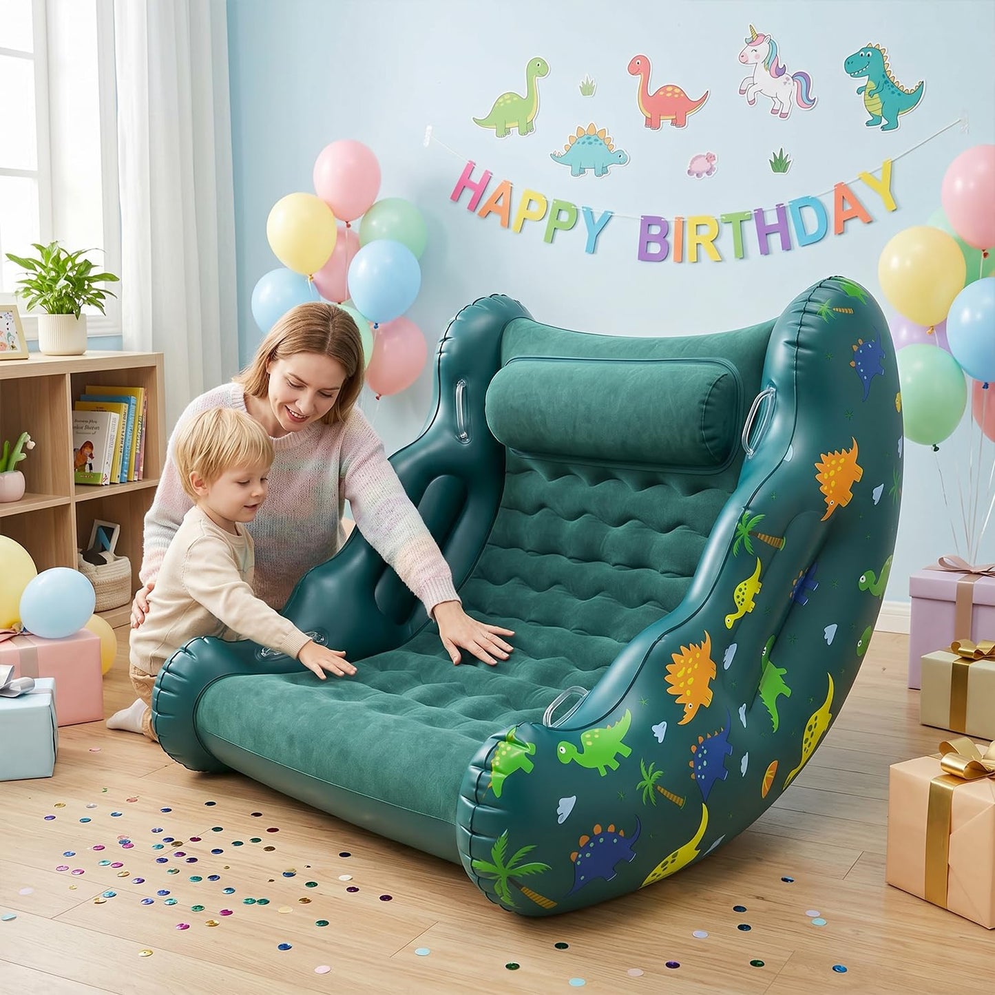 Toys for 3-12 Year Old Boys Girls, Dinosaur Inflatable Rocking Chair for Kids with 1-Click Fast Auto-Inflation, 3 4 5 6 7+ Year Old Boy Girl Birthday Gifts, Indoor Outdoor Dino Toys for Kid Ages 4-8