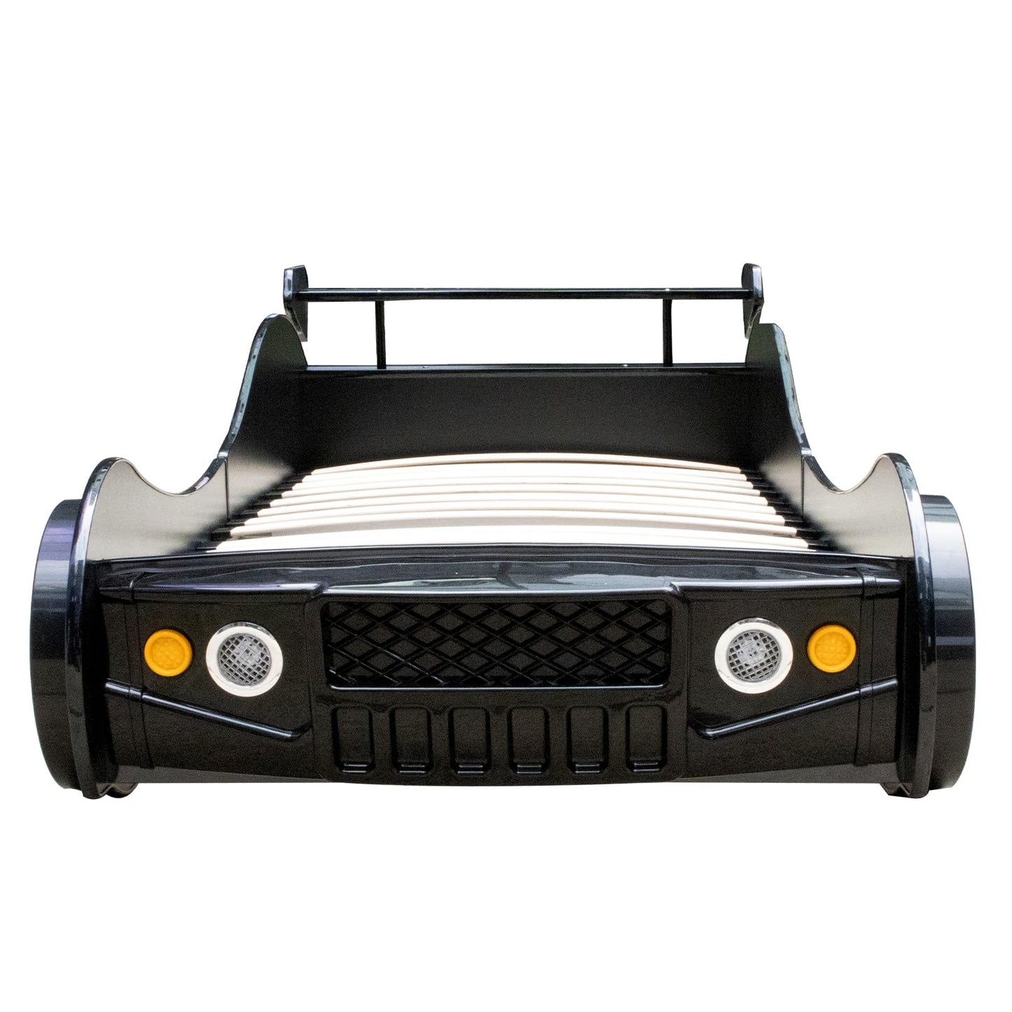 LKTART Car Bed Twin Size for Kids, Race Car Shaped Wooden Platform Bed Frame with Headboard Wheels and Support Slats for Boys Toddlers Child's Bedroom (Black)