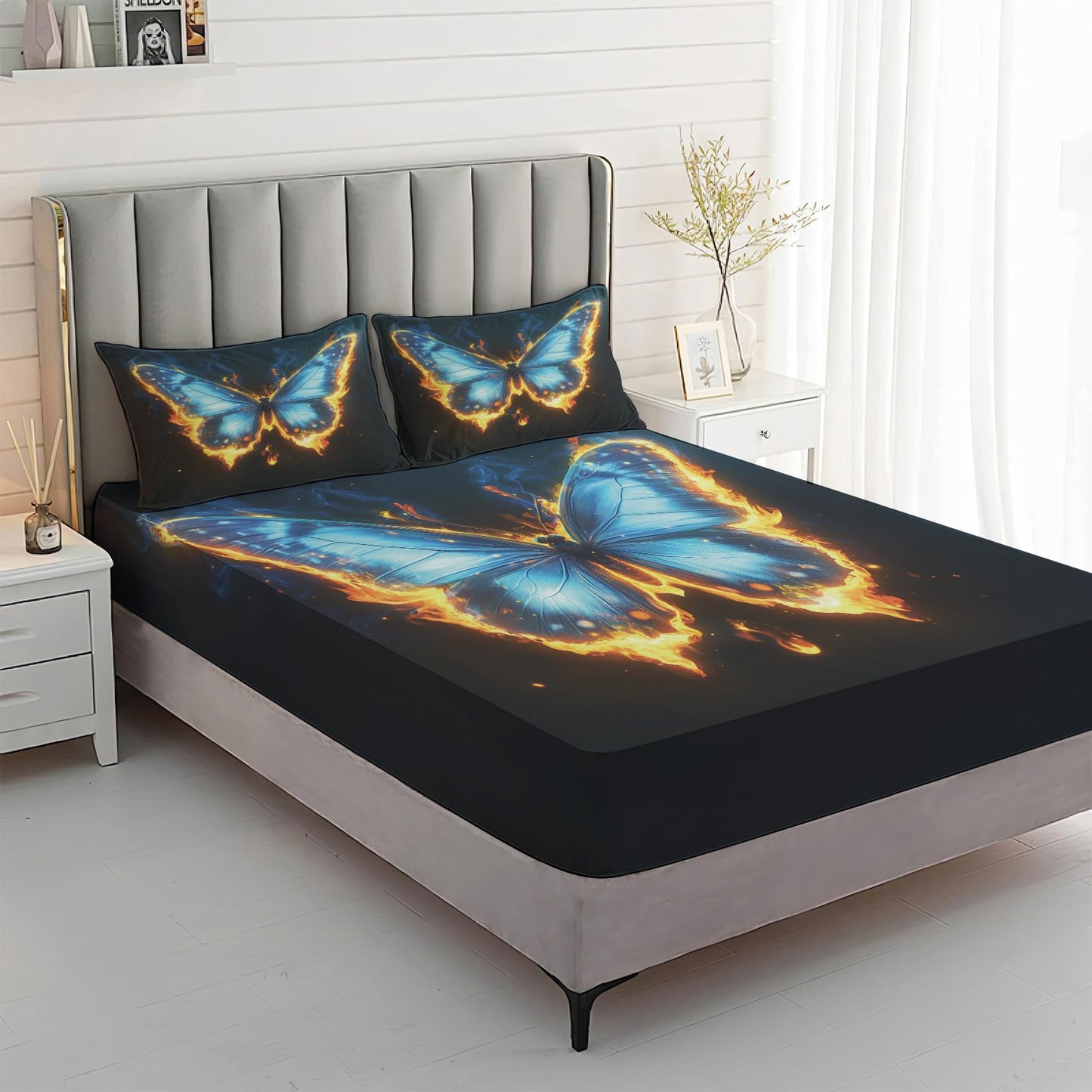 Rejkxyw King Size Sheets Set Fantasy Butterfly - Cartoon Butterflies Bed Sheets - Boys Girls Sheet Set - 12 Inch Deep Pocket - Ultra Soft Winkle Free Microfiber Bedding Sheets & Pillowcases 4 Piece