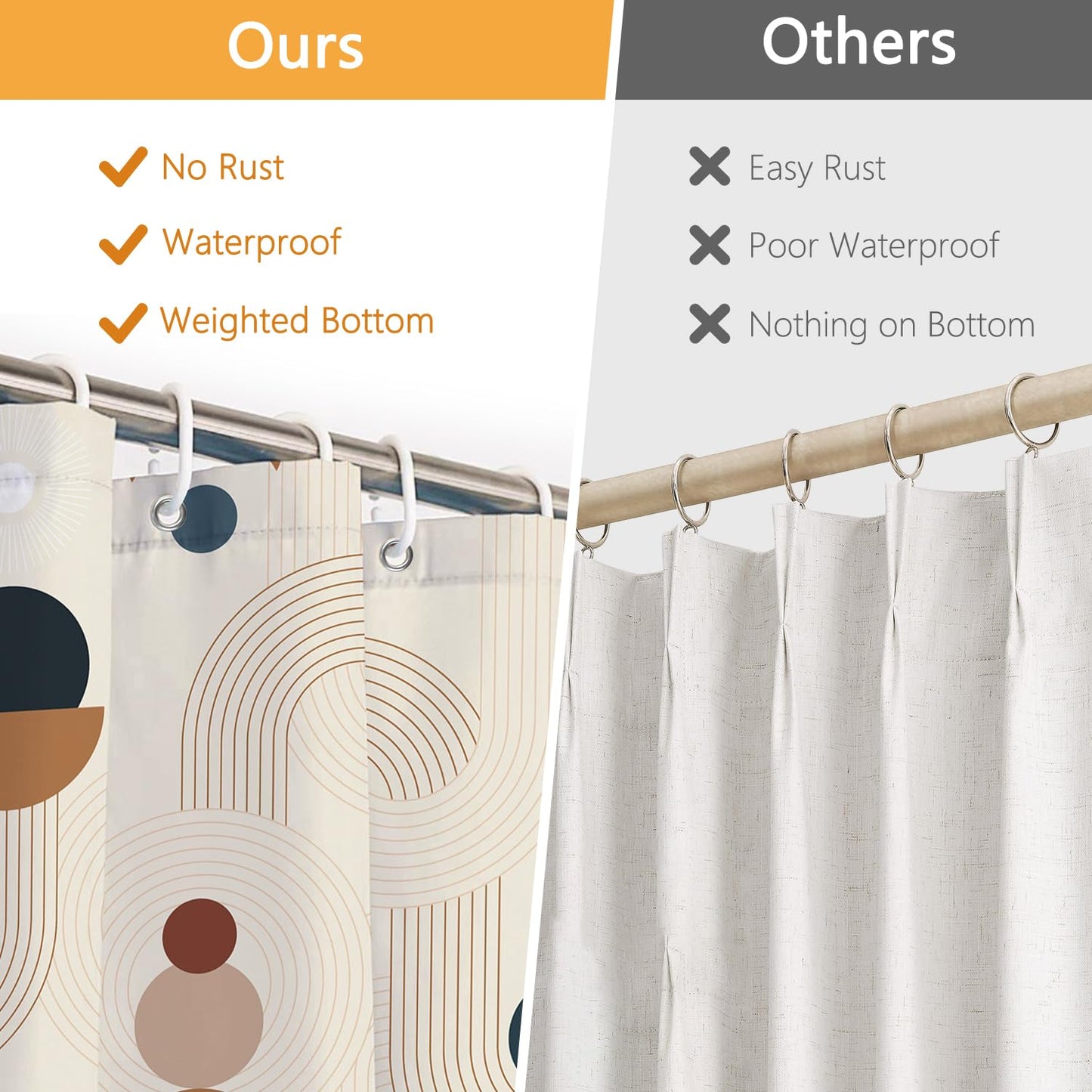 Abstract Mid Century Shower Curtain, Boho Geometric Arch Beige Retro Bathroom Shower Curtains, Morden Minimalist Hotel Style Polyester Shower Curtain, Waterproof Fabric with Hooks, 72" W x 72" L
