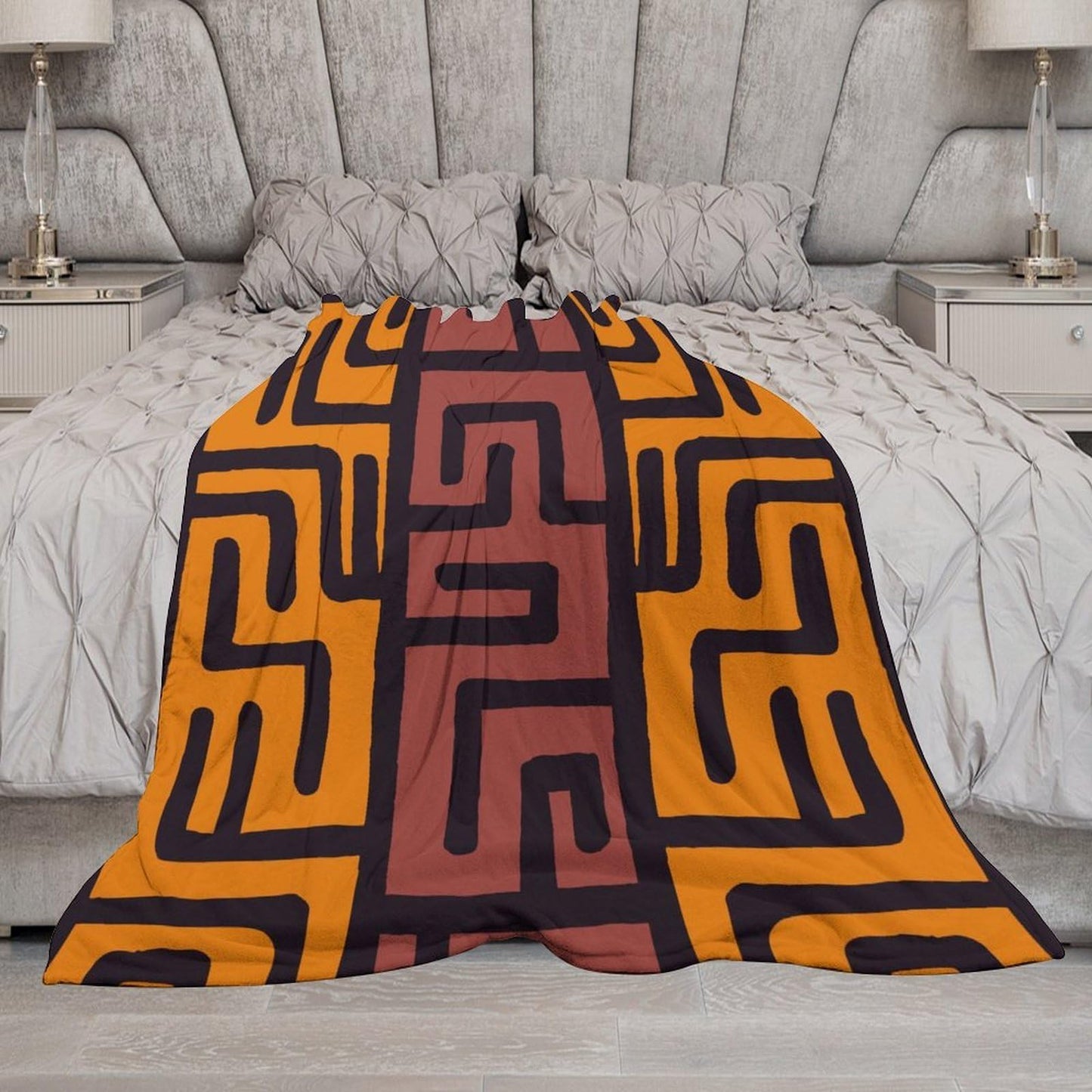 ZhiRain African Mudcloth Bohemian Pattern Throw Blanket Tribal Africa Ethnic Abstract Geometric Blanket for Sofa Bed Couch Chair Or Dorm 50"x60"