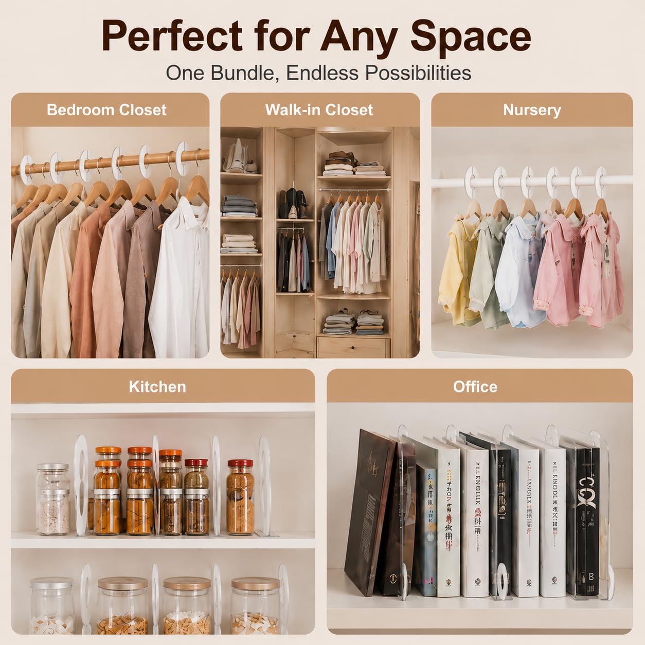 Closet Organization Set, 10 Pack Closet Dividers for Hanging Clothes + 10 Pack Clear Acrylic Shelf Dividers, Wardrobe Organizer for Clothes, Sweaters, Handbags, Towels & Nursery Storage