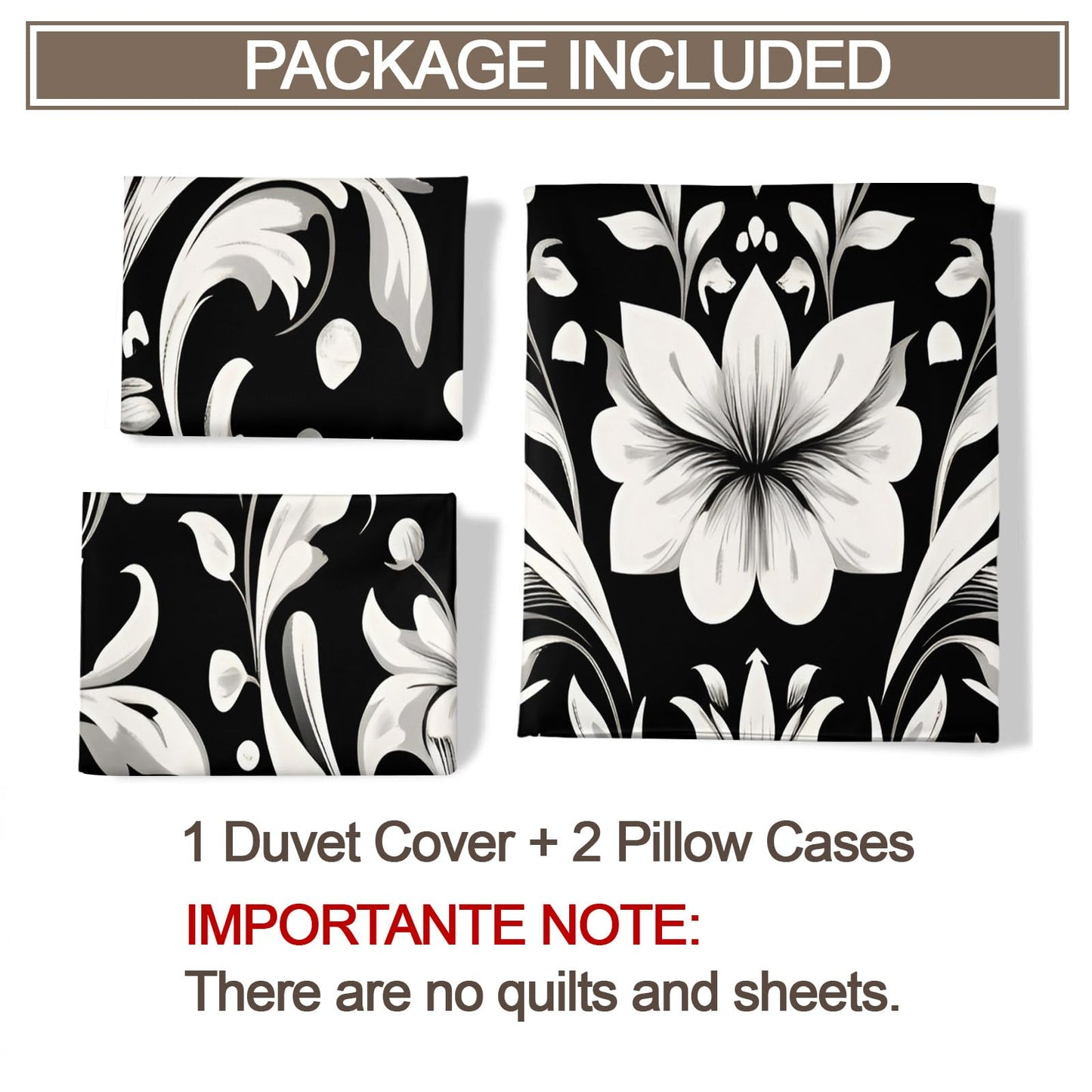 ZAMODE Vintage Floral Duvet Cover 104" x 98", Black White Baroque Style Bedding Set, White Flower Comforter Cover with Zipper Ties