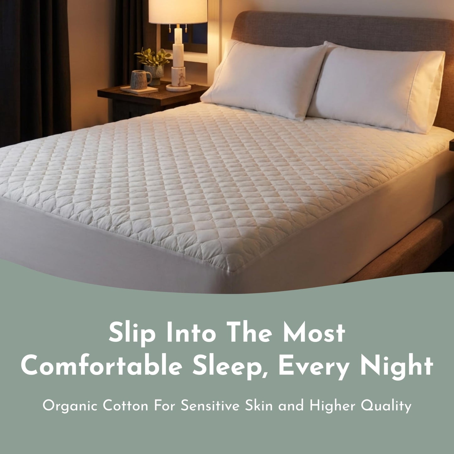 100% Cotton Organic Mattress Protector | Breathable & Noiseless Quilted Organic Mattress Pad with Premium 300GSM Durability | Machine Washable Bed Protector with Deep Pocket (White, Twin)